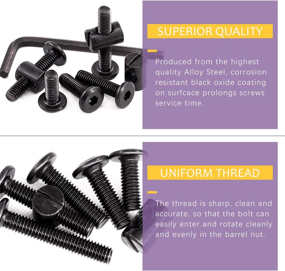Swpeet 120Pcs Crib Hardware Screws, Black M6 &times; 15/20/25/30/35Mm Hex Socket Head Cap Crib Baby Bed Bolt and Barrel Nuts with 1 X Allen Wrench Perfect for Furniture, Cots, Crib Screws image number 5