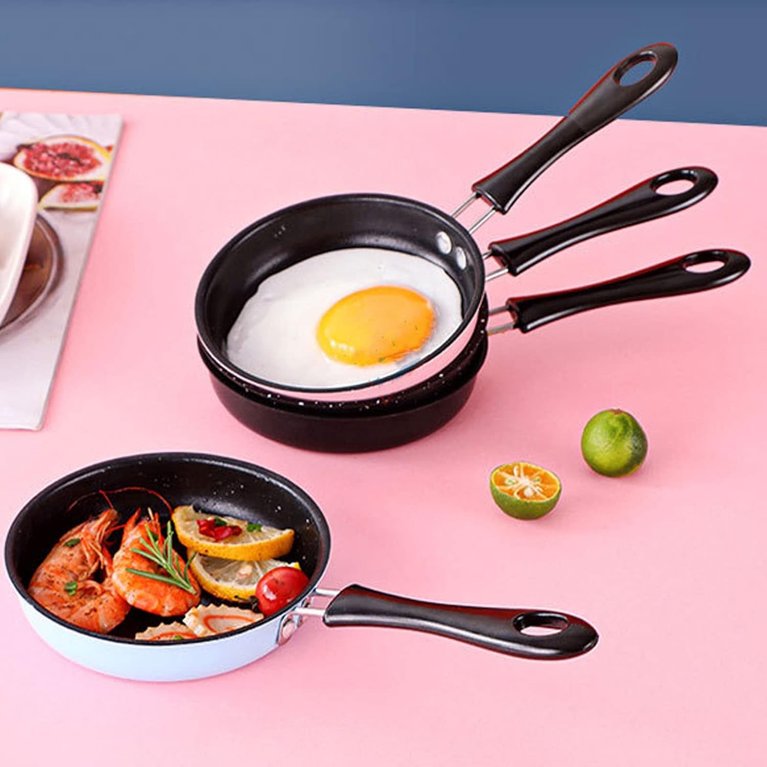 Stainless Steel Mini Frying Pan, Even Heating, Easy Cleanup, Ergonomic Design, Safe to Use, round Small Fry Egg Pan with Long Handle 12Cm, Electroplated (Pink) image number 1