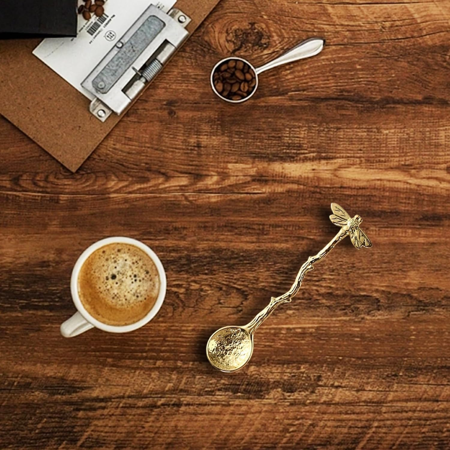 Gold Retro Dragonfly Coffee Teaspoon Stainless Steel Tableware Creative Sugar Tea Stir Bar Stirring Spoon,Cake,Dessert, Long Handle Spoon Kitchen Gadget Des image number 1