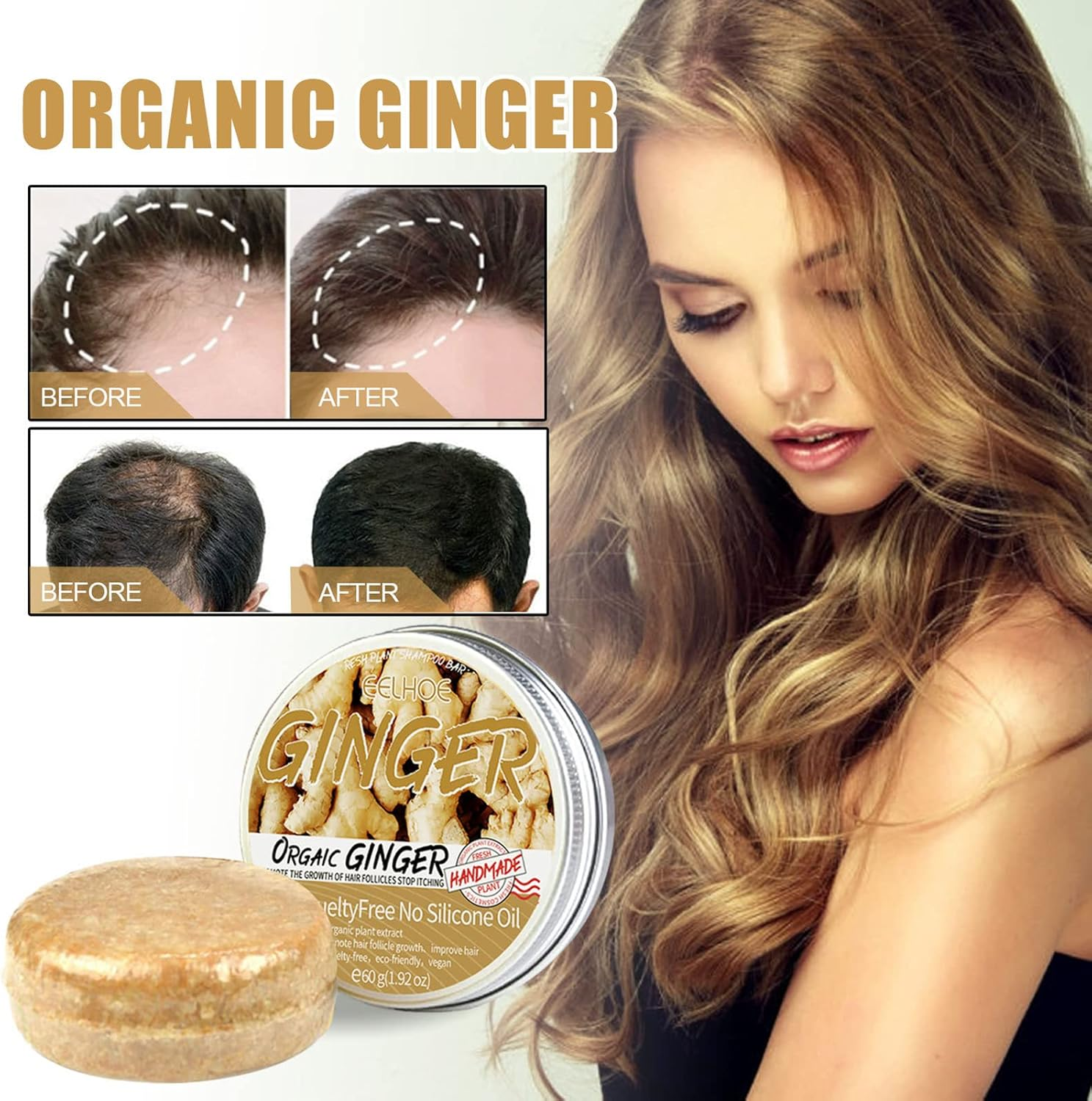 Julycrab 60G Anti-Hair Loss Ginger Shampoo Bar Increasing Hair Volume Nourish Hair Root Hair Growth image number 2