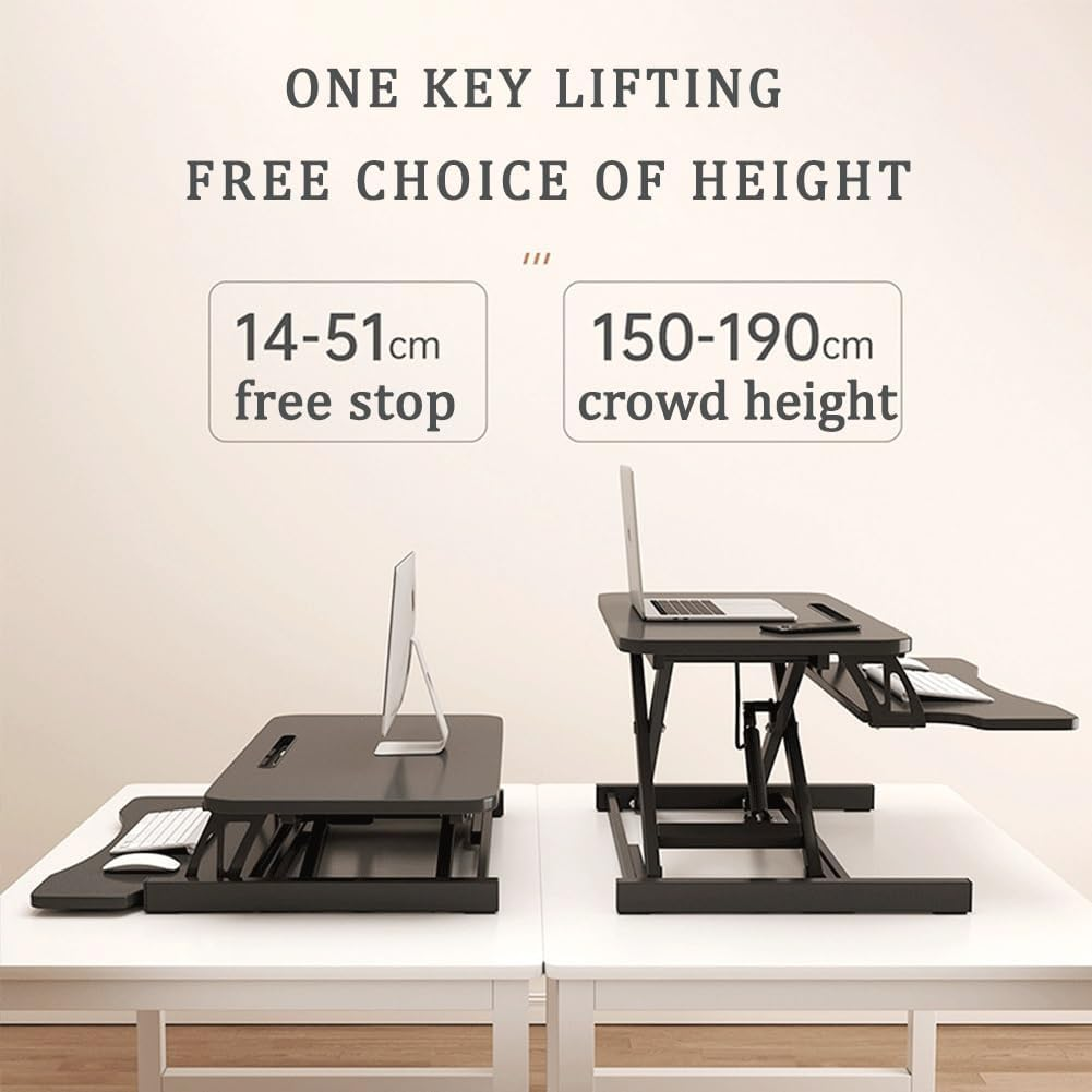 Standing Desk Converter, 80Cm Wide Height Adjustable Sit Stand up Desk Riser with Keyboard Tray, Desktop Workstation Riser for Home Office Computer Laptop, Particle Board (White) image number 1