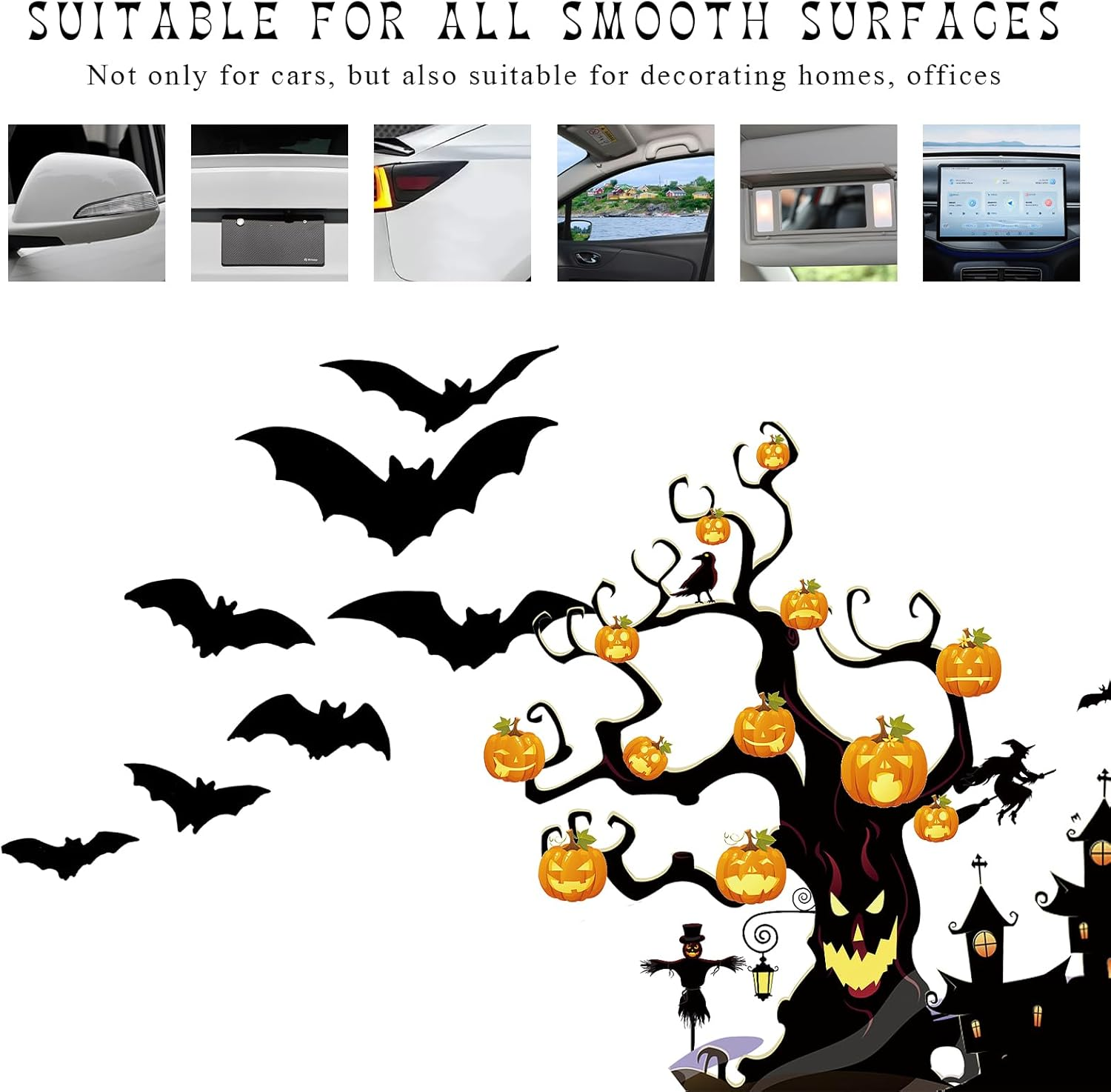 DXNQ Rearview Mirror Halloween Bat Decal, Funny Flying Bats Window Bumper Vinyl Sticker, Spooky Gothic Bats Decal for Car Truck Mirror Laptop, Car Decoration Accessories