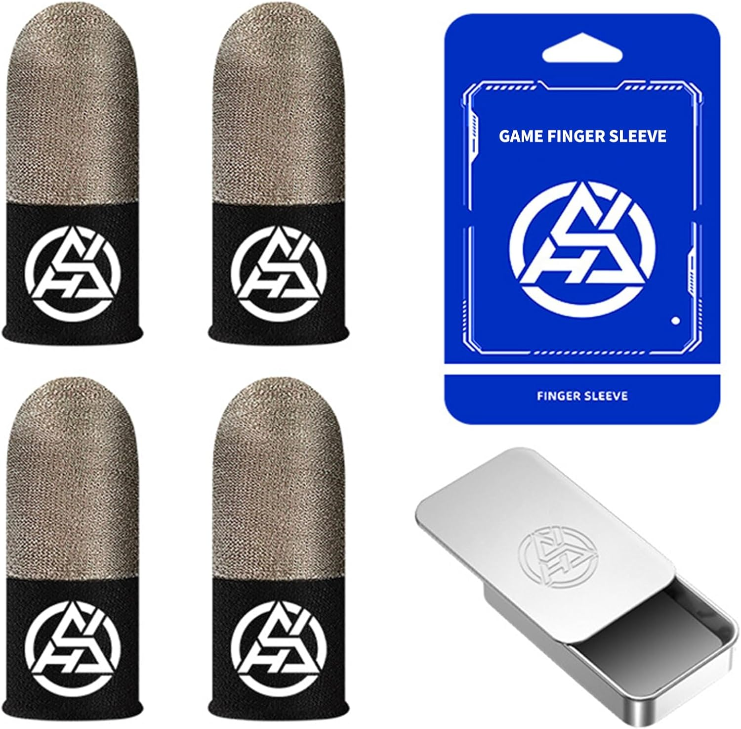 JOWILIN Gaming Finger Sleeves, 4 Pcs Silver Fibers Gaming Gloves with Metal Box Case, Luminous Anti-Sweat and Ultra-High Sensitivity Thumb Gloes for COD, PUBG,  Etc Mobile Game image number 2