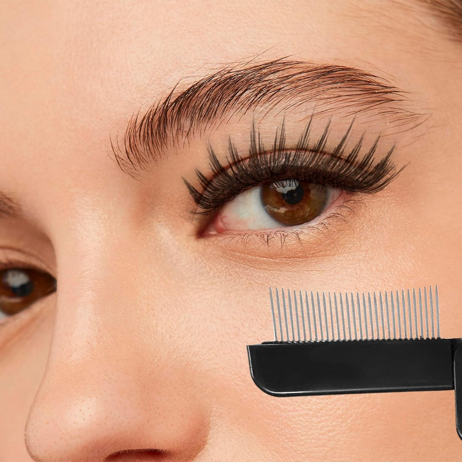 HAIKING Folding Eye Lash Brow Comb, 2 PCS Black Stainless Steel Lash Separator Tool for Makeup Beauty Tools