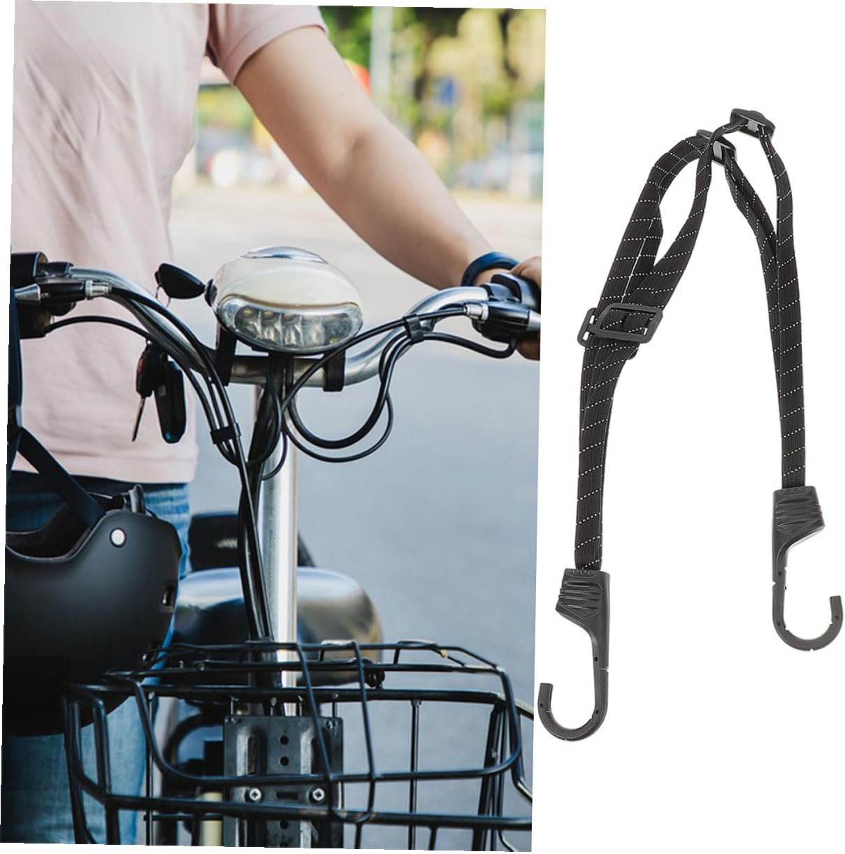 DONFAMDS 2Pcs Adjustable Motorcycle Helmet Straps with Elastic Bungee Cord and Reflective Hooks, Universal Tie-Down for Bike Luggage, Suitable for Outdoor Motorcycle and Bicycle Use image number 4