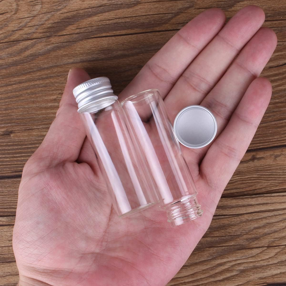 24 Pieces 18Ml Mini Glass Bottles with Aluminium Lids Small Glass Vials Wishing Jars Potion Bottles image number 2