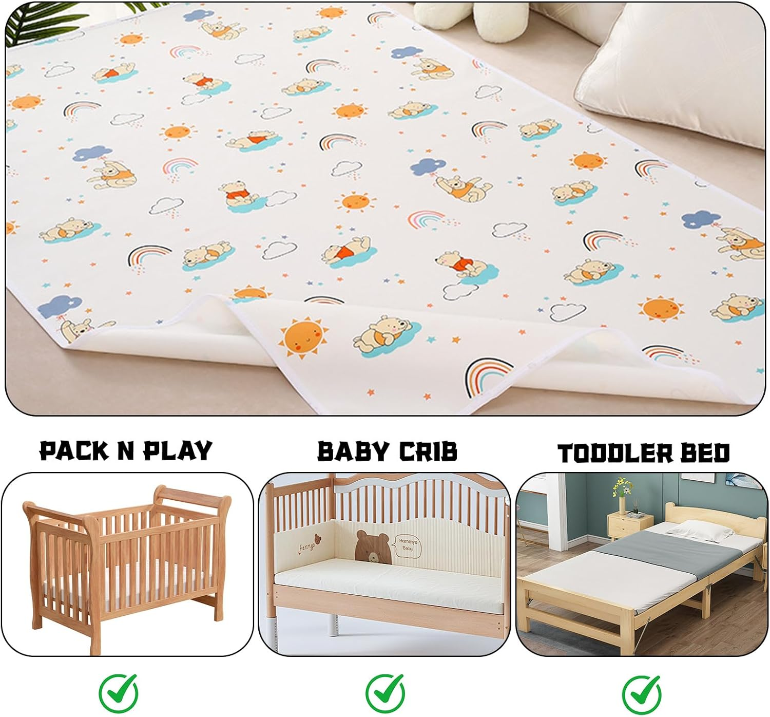Waterproof Baby Change Mat - 120X70Cm Reusable Underpads for Diaper Changing, Mattress Protector - Soft Cotton, Portable & Washable for Toddler, Kids, Older Adults (Bear) image number 5
