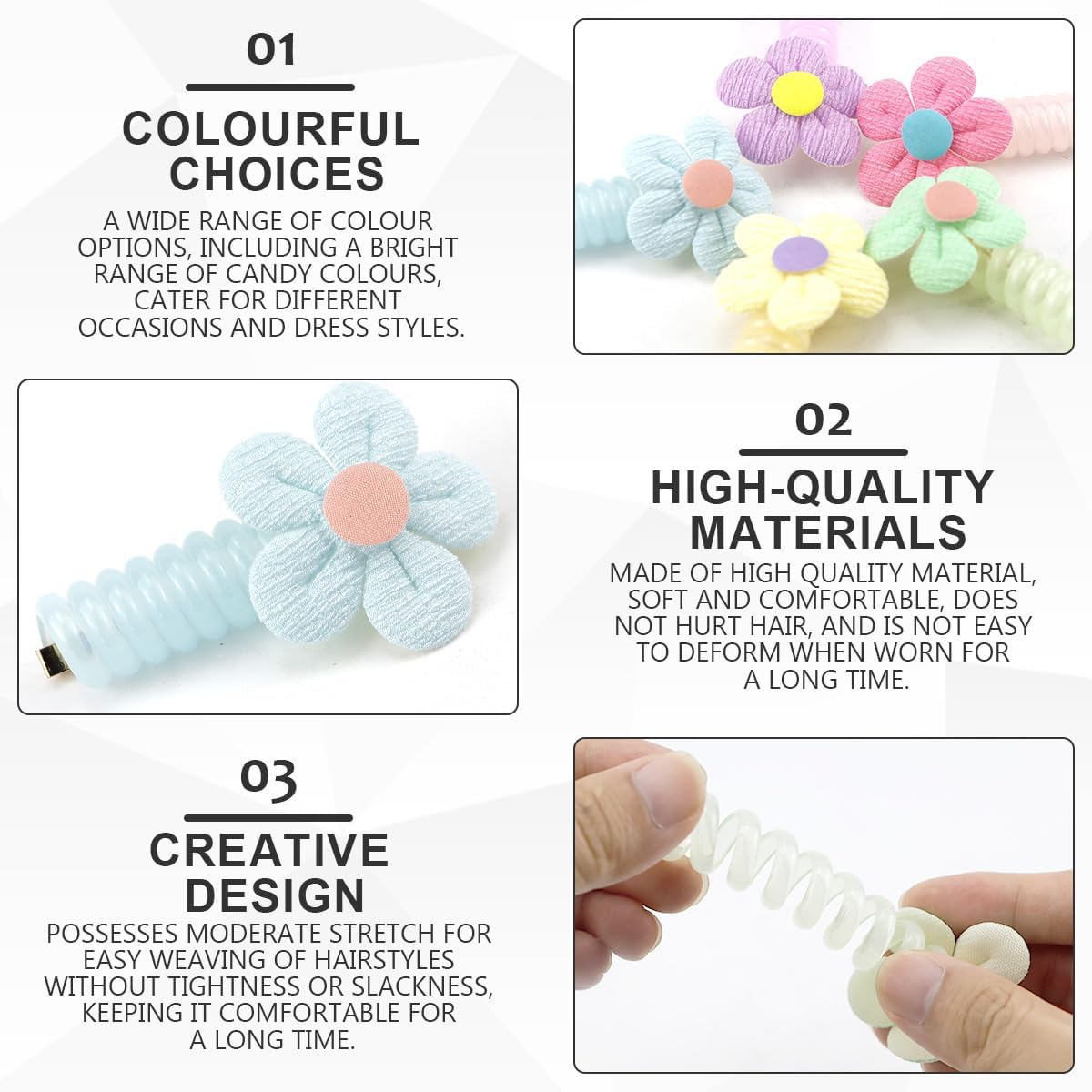 FERCAISH Pack of 10 Colourful Telephone Wire Hair Bands, Spiral Hair Ties, Braided Telephone Cable Hair Bands for Children, Girls and Women image number 3