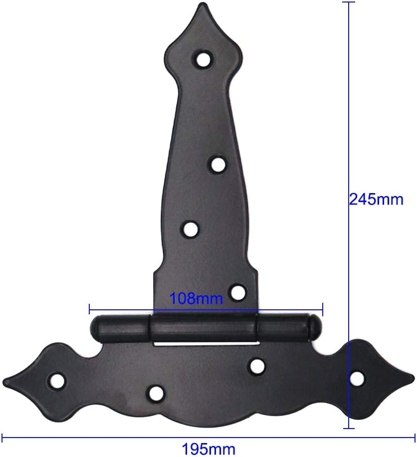 4 Pieces (8 Inch) NUZAMAS Heavy Duty Shed Hinges, Wood Gate Strap Hinge, Door Barn Gates Hinges Black Wrought Hardware Iron Rustproof image number 3