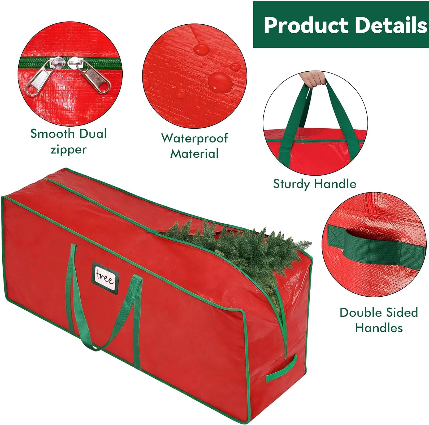 9 Ft Artificial Christmas Tree Storage Bag Container &ndash; Extra Large Heavy Duty Waterproof PE Material Storage Container with Reinforced Handles & Dual Zippers for Artificial Xmas Tree,165 X 40 X 76Cm image number 5