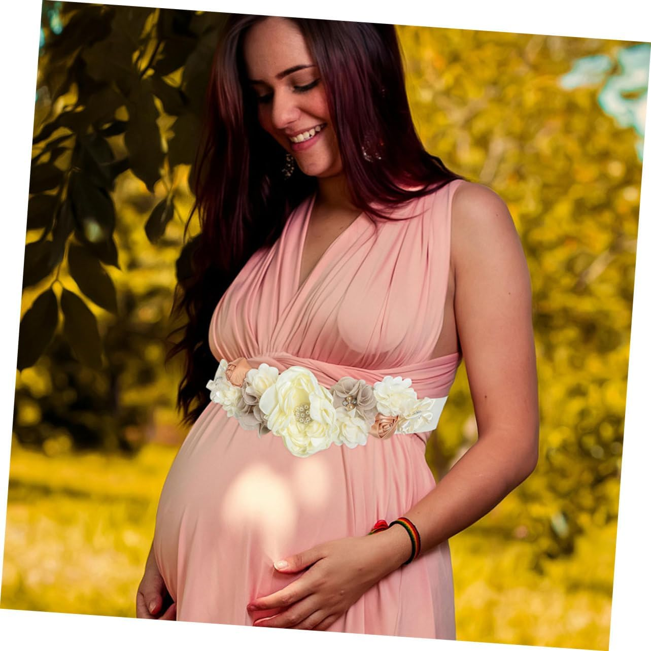 2Pcs Pregnancy Sash Belt Floral Decoration and Rhinestones for Shower Maternity Photoshoot and Gender Reveal Keepsake for Expecting Moms image number 2