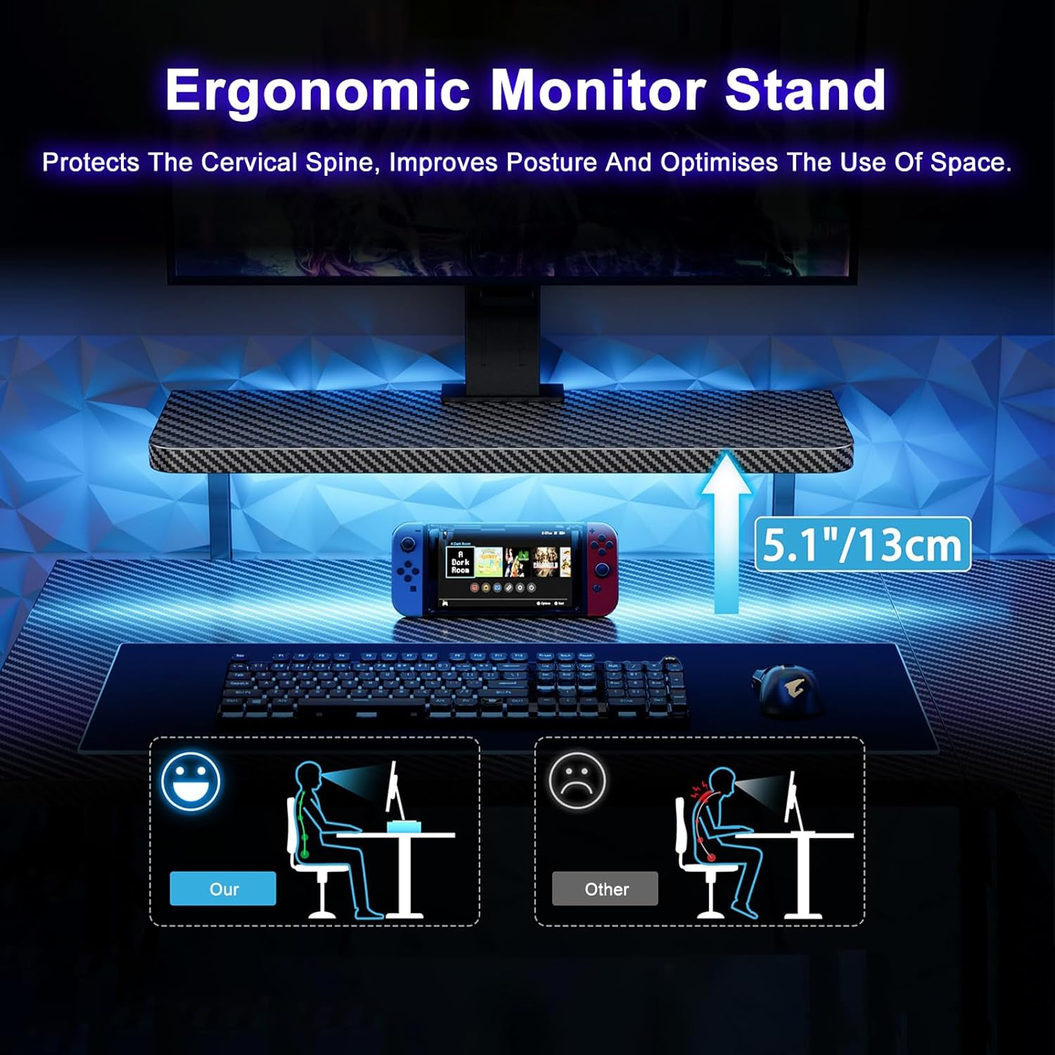 Gaming Desk with Power Outlet & 20 Color LED Light Strip,100 * 65 * 75Cm, L Shaped Corner Desk with Monitor Stand for Small Space, Computer Desk with Reversible Storage Shelves