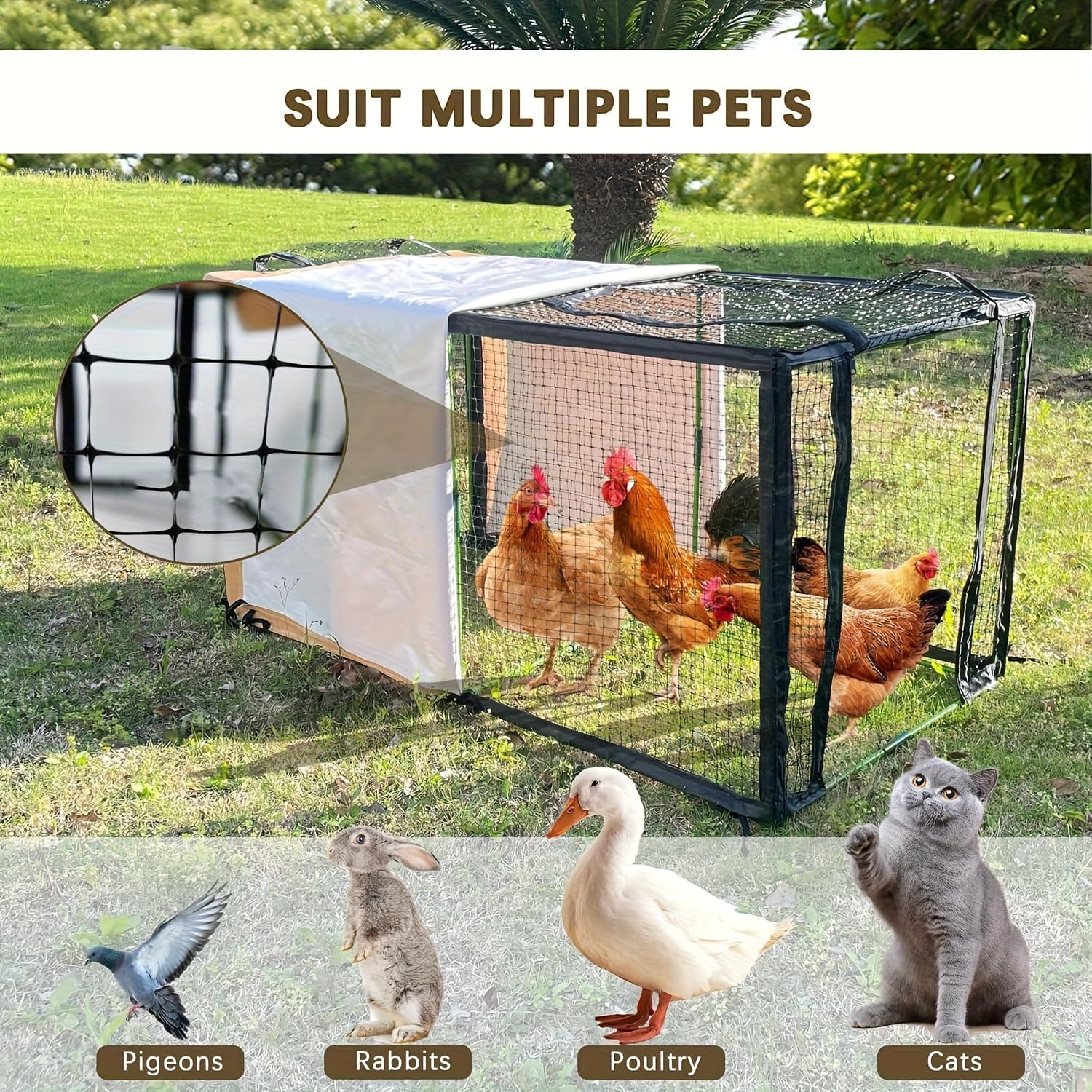Movable Chicken Fence with Waterproof Cover, 4.13 X 2.17 X 2.17 Ft Pe Small Animal Enclosure for Chickens, Ducks, Rabbits and Small Animals, Indoor and Outdoor Use