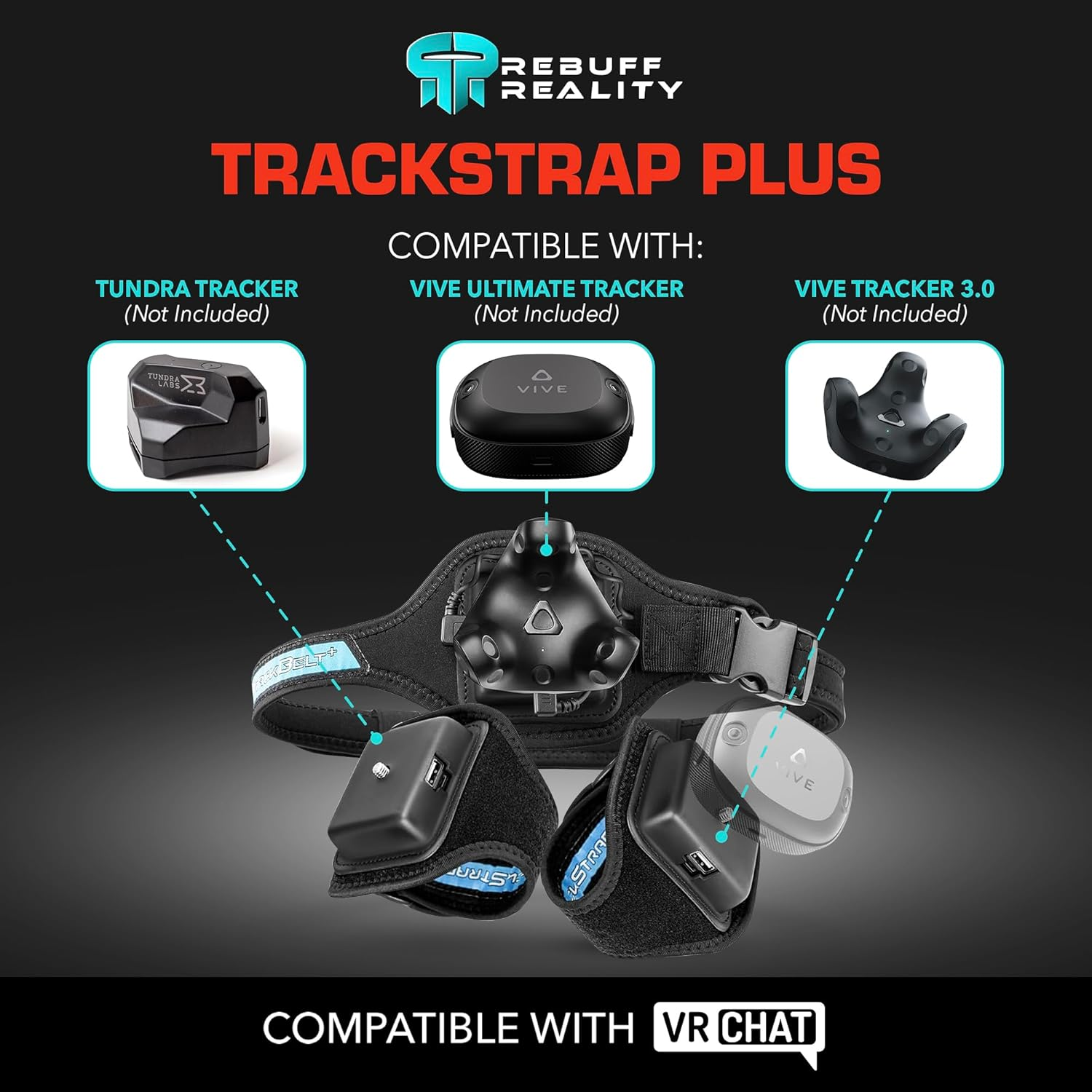 Rebuff Reality Trackstrap plus Vive Ultimate Tracker Straps - Compatible for Vive Tracker 2.0, 3.0, Tundra Tracker - Dance Dash, Vrchat Full Body Tracking, 20+ Hour Playtime, Trackers Sold Separately