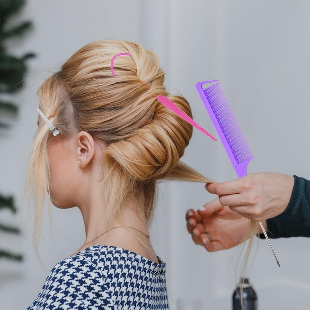 AIFUDA 9 Pack Hair Loop Tool Set - 6 Topsy Tail Tools, 3 Rat Tail Combs with Metal Pin for Braiding and Styling - Includes Mini Rubber Bands image number 5
