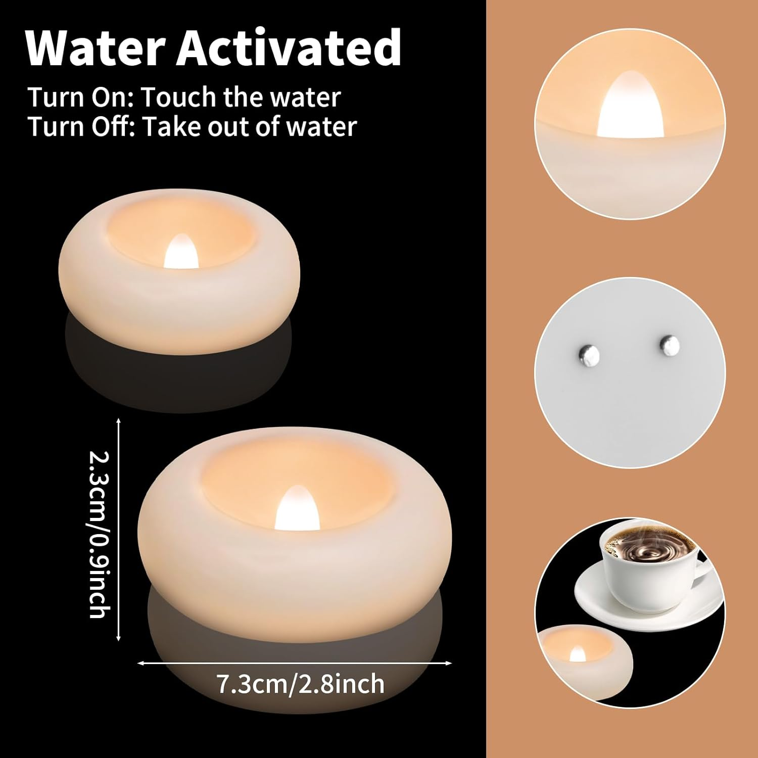 Neween 6Pcs Flameless LED Floating Candles Battery Operated, 120+ Hours Glow Time, 7 Cm Dia White Plastic Tealights, Cozy Light for Romantic Pool/Bathtub/Hot Bath/Wedding Centerpiece Decor image number 5