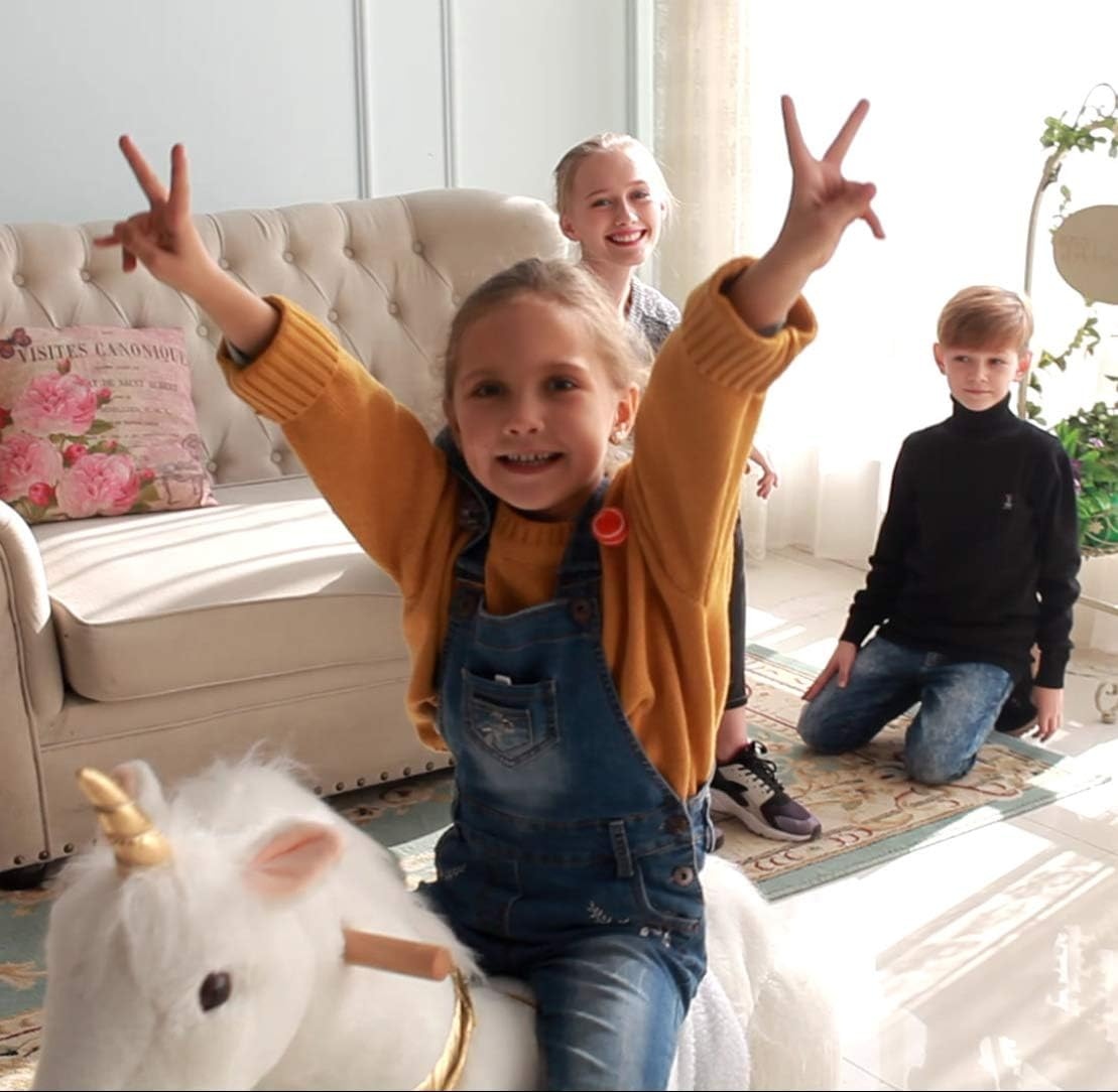 UFREE Horse Action Pony, Walking Horse Toy, Rocking Horse with Wheels Giddy up Ride on for Kids Aged 3 to 6 Years Old, Unicorn with Golden Horn image number 4