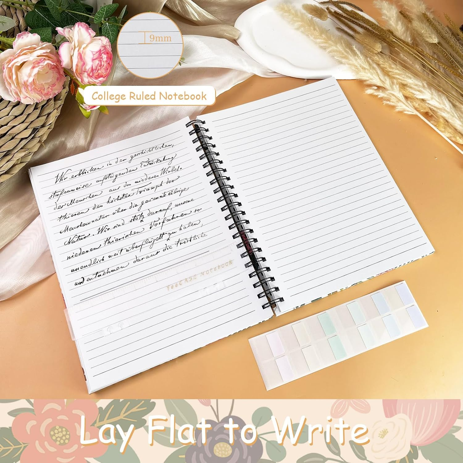 Hardcover Spiral Notebook Journal 8.5&rdquo; X 11&rdquo;, 300 Pages Journals, A4 Large College Ruled Cute Floral Letter Spiral Journal for Work School Note Taking,Lined Journal for Women Men