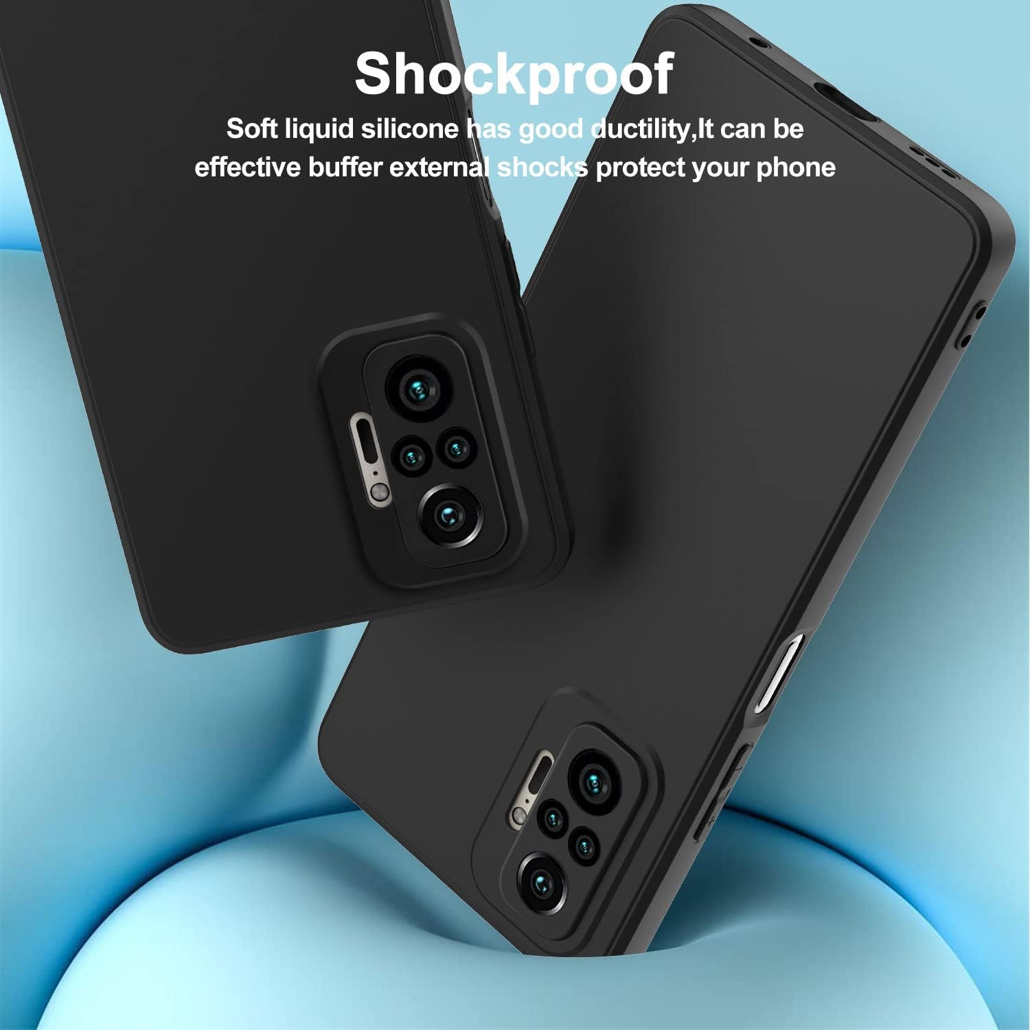 Oureidoo Case Compatible with Xiaomi Redmi Note 10 Pro, with 3 Pieces Tempered Glass Screen Protector, Mobile Phone Case for Xiaomi Redmi Note 10 Pro Silicone Rubberised Mobile Phone Case in Black image number 5