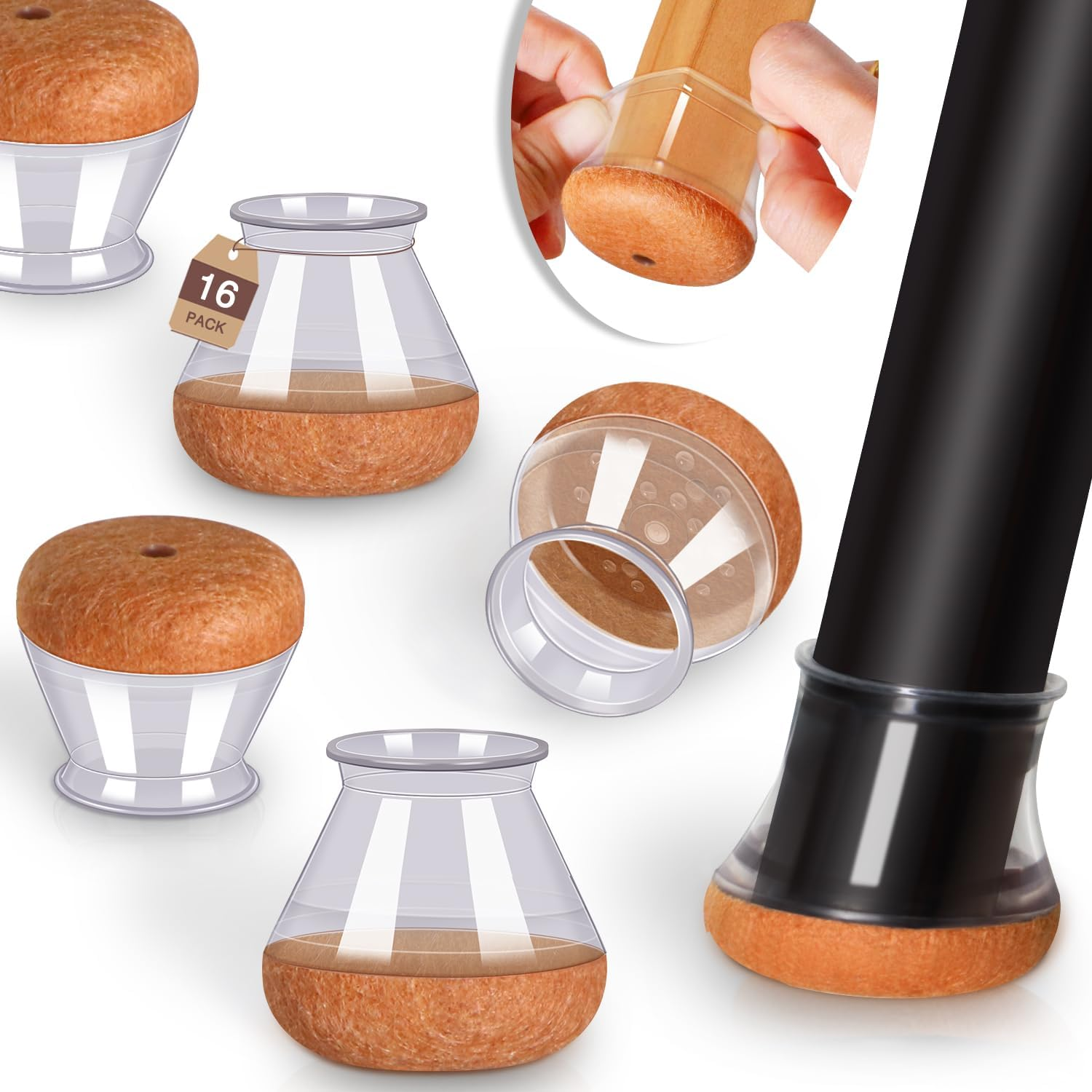 YOZON Chair Leg Floor Protectors for Hardwood Floors Felt Furniture Pads Silicone Caps 32 Pack Reduce Noise Black round Small (Fit:14-19Mm)