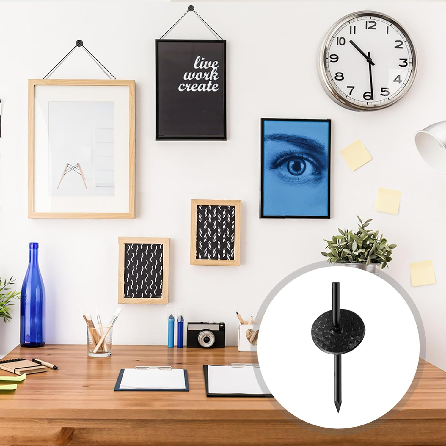 70Pcs Picture Hanging Nails, Hanging Nails Iron Alloy Photo Frame Hanger Kit for Wood Hardware Mounting, 20Lbs Picture Hanging Tool for Drywall, Canvas, Mirror Hanging Decoration (Black) image number 1