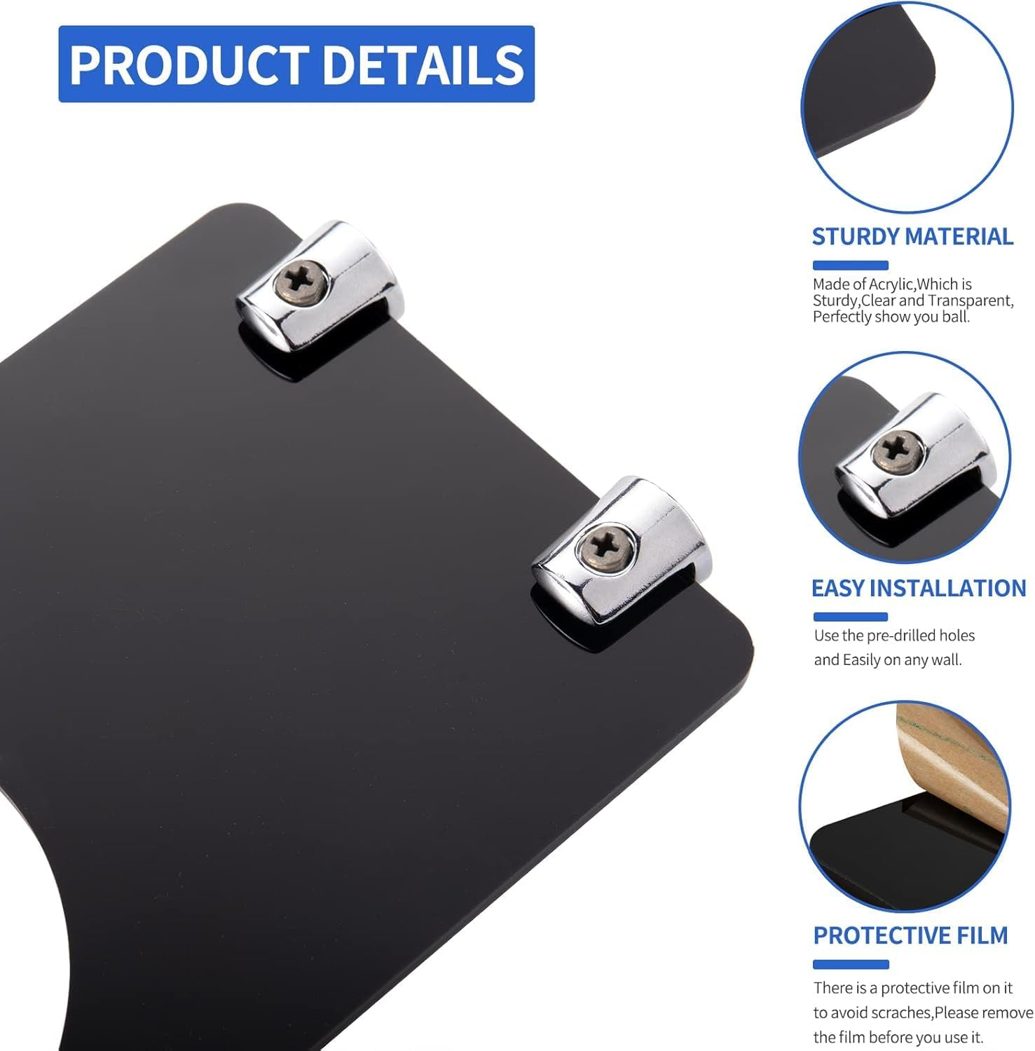 Acrylic Basketball Soccer Volleyball Rugby Football Rack, 2Pcs Acrylic Wall Mount Ball Holder Display Rack, Invisible Clear Ball Hanger Storage Stand for Soccer Volleyball Rugby, Black image number 4