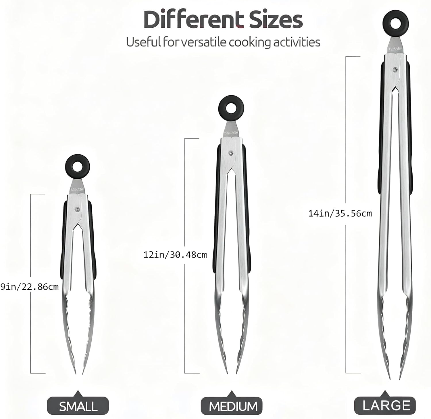 3 Pack Kitchen Tongs, 9/12/14 in Cooking Tongs, High-Quality Silicone Is Bpa-Free, Heat-Resistant, and Non-Stick, Stainless Steel Tongs, for Food, Salads, and Barbecue/Grilling, Buffet image number 5