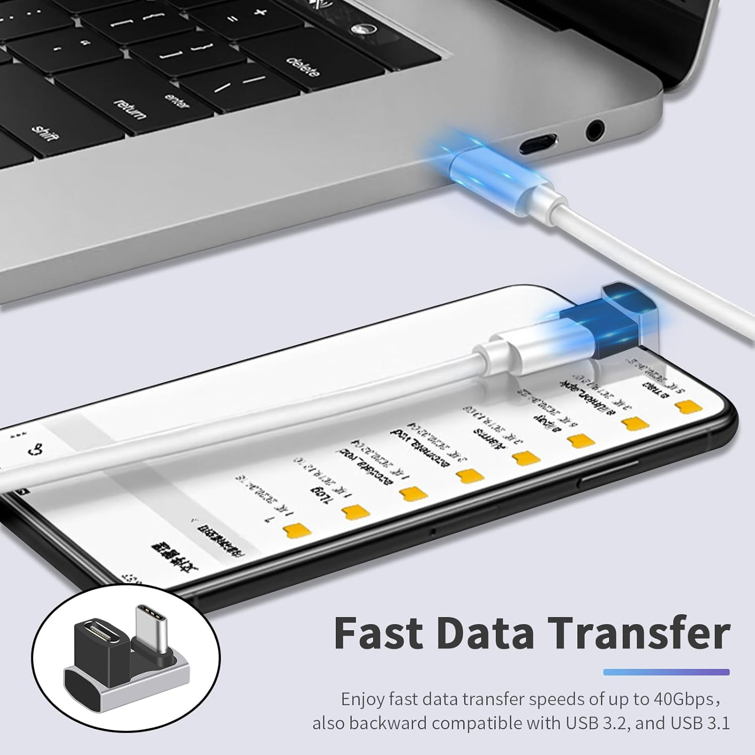 Duttek USB C U Adapter (2 Pack) USB C 180 Degree Adapter Support 40Gbps Data Transfer, 240W Charging and 8K Video, USB C Angle Adapter Compatible for Thunderbolt 4/3, Switch, Macbook, Laptop, Tablet - 240W Vertical 90 Degree image number 6