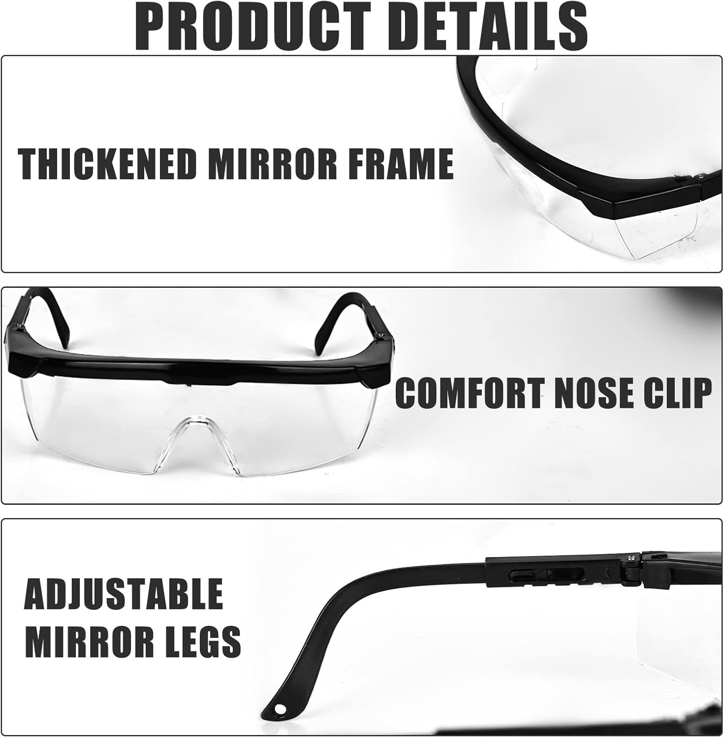 Heanvmyss Clear Safety Glasses,2 Pcs Protective Glasses,Transparent Safety Goggles,Anti-Fog Lab Goggles,Adult anti Scratch Protection Glasses for Work,Home,Gardening,Chemistry image number 4