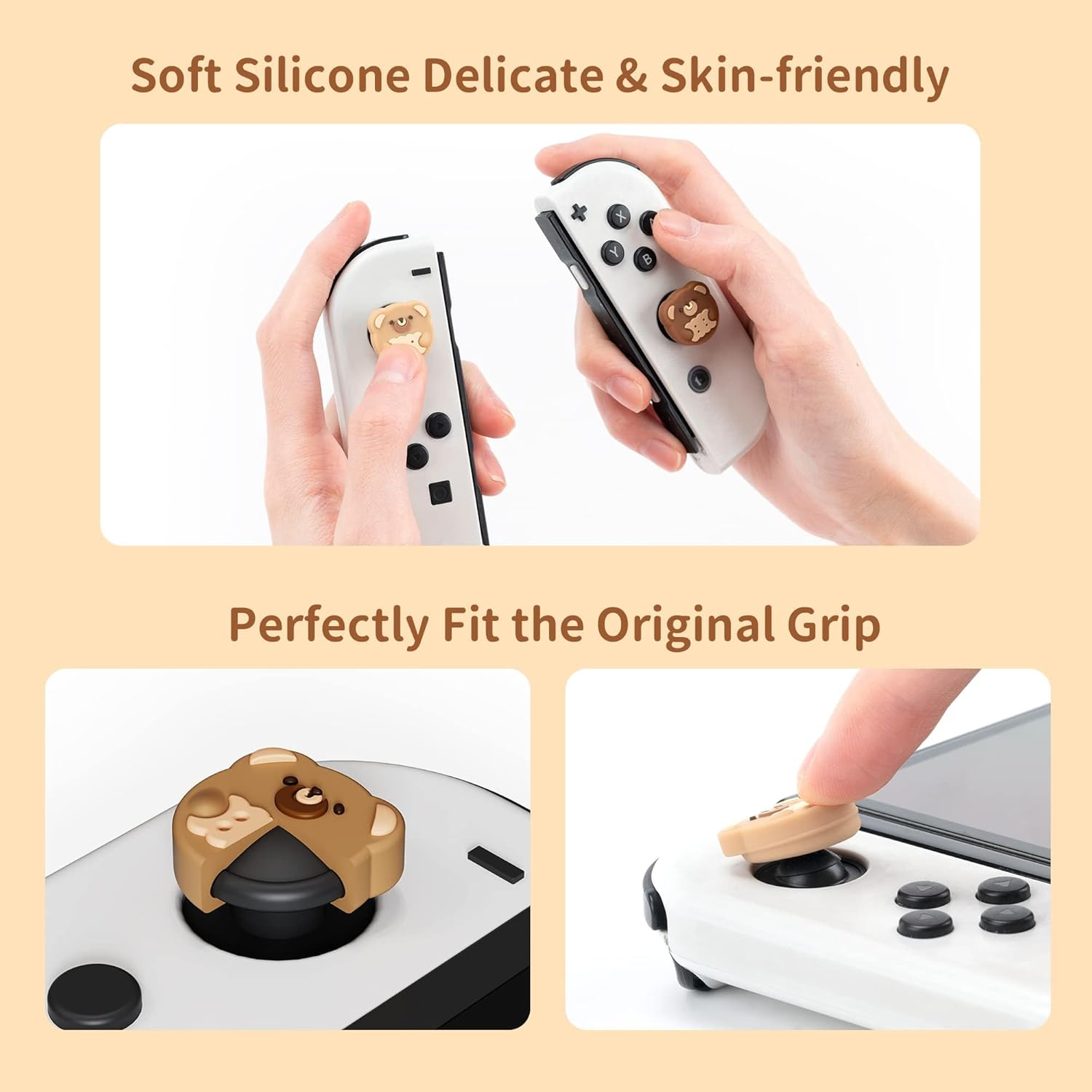 Geekshare 4PCS Thumb Grip Caps Compatible with Switch/Oled/Switch Lite,Soft Silicone Joystick Rocker Cover - Bear Cookies image number 4
