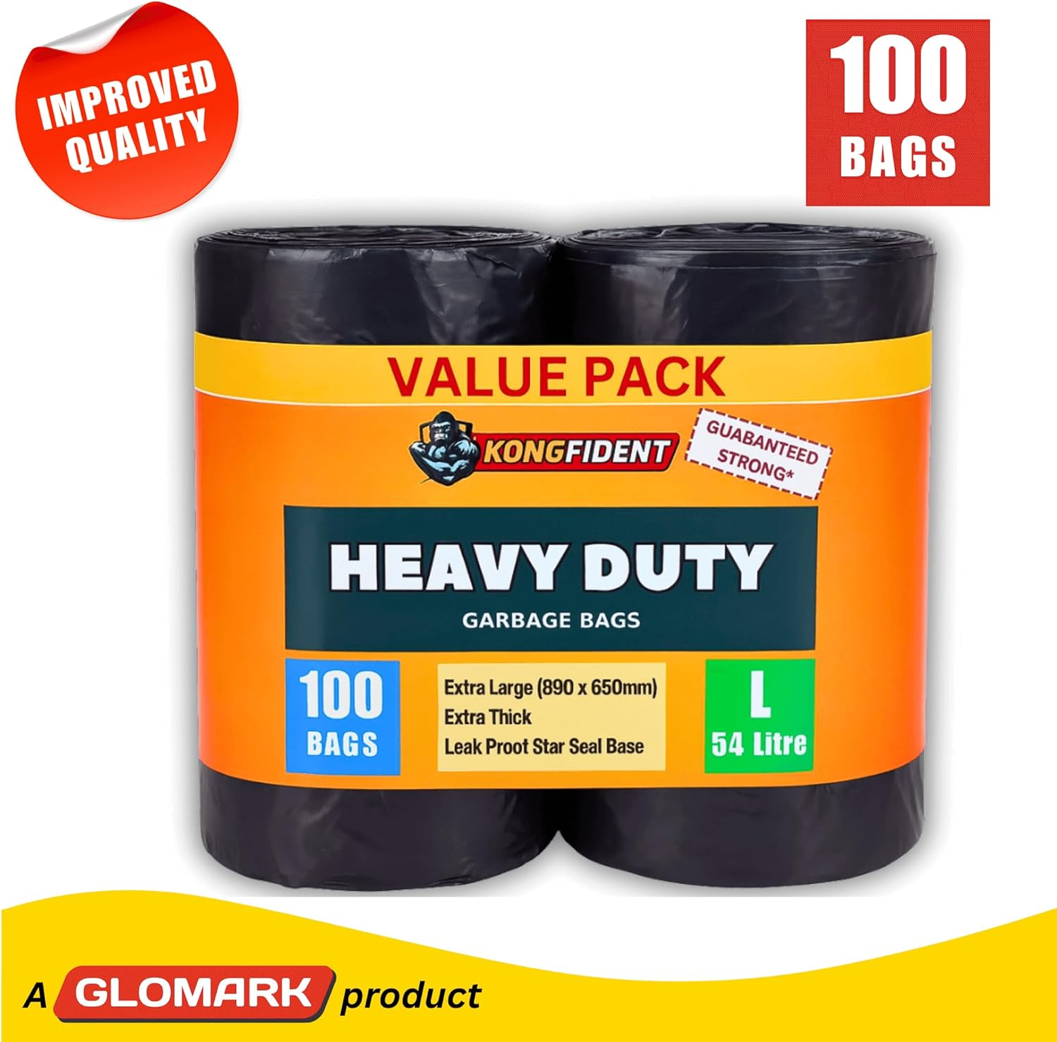 54L Heavy Duty Garbage Bags, 100 Bags Value Pack, Extra Strong Multipurpose Rubbish Bags, L Size Fits 54L Trash Bin image number 3