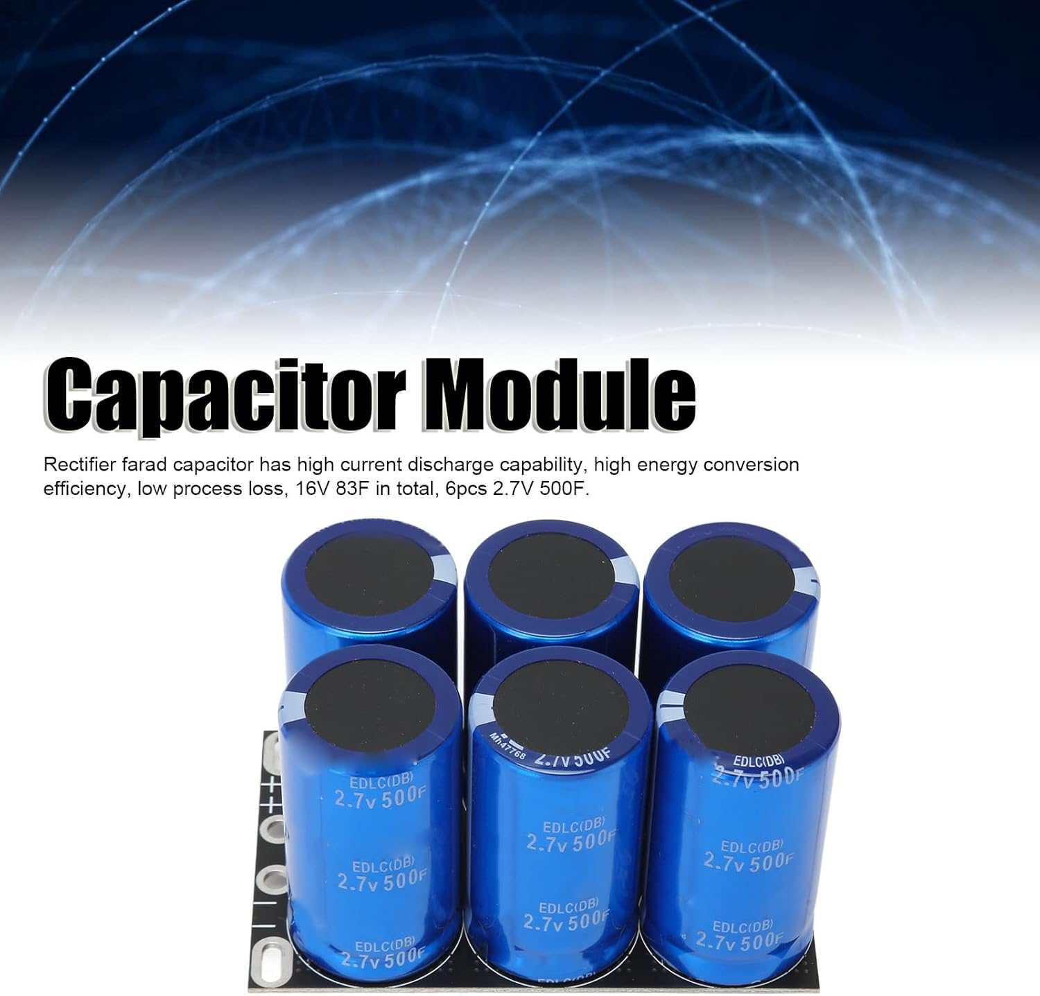 6Pcs PCB Capacitor Module, Automotive Rectifier Capacitor, 16V 83F & 2.7V 500F High Current Discharge