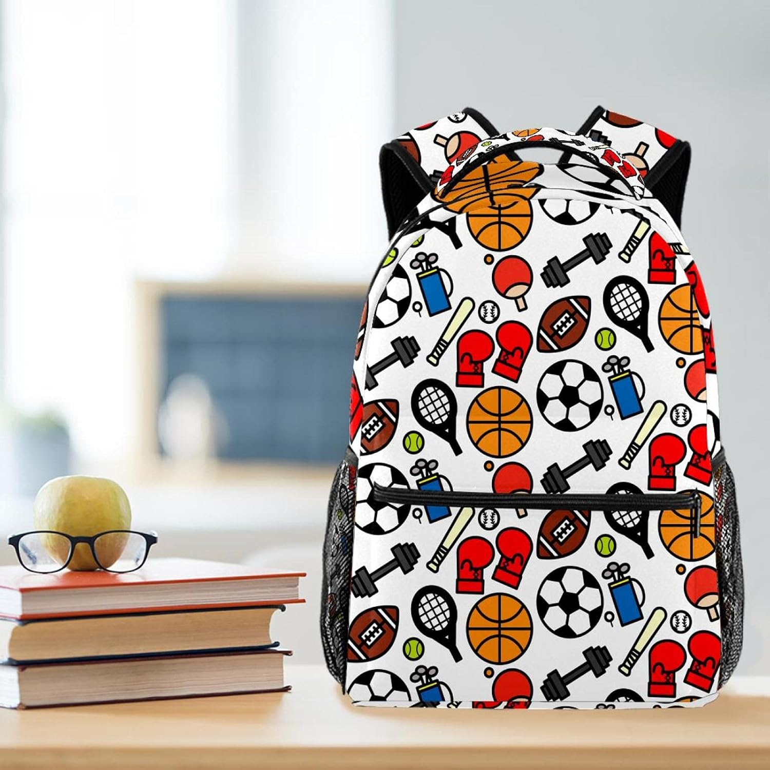 Colorful Sport Icon on White Background Backpack Students Shoulder Bags Travel Bag College School Tote Backpacks