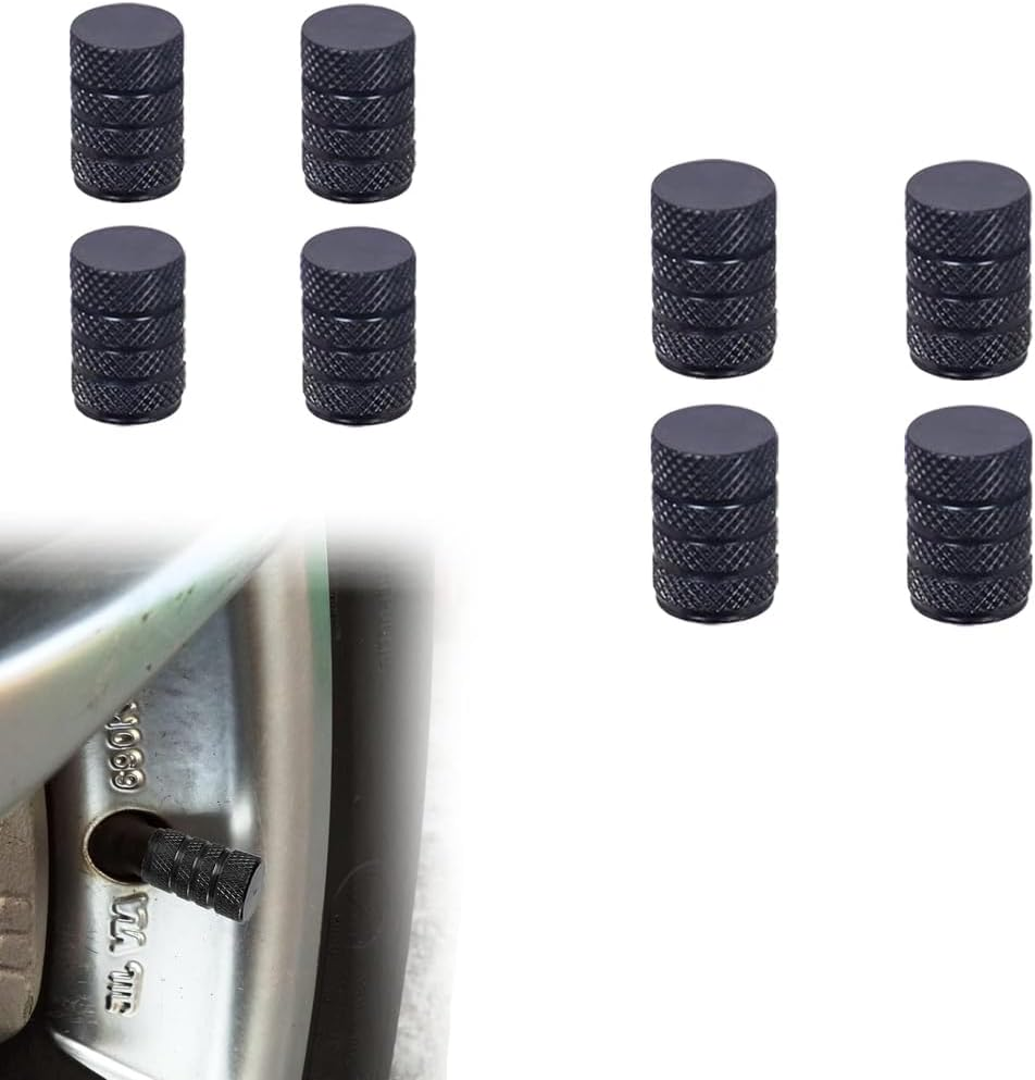 8 Pcs Tire Valve Caps, Anodized Aluminum Valve Stem Caps for Cars, Bikes, Trucks, SUVS, Motorcycles Black image number 1