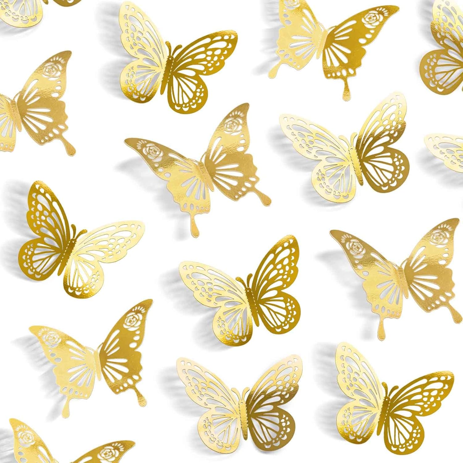 Laser Butterfly Wall Decor, 48Pcs 2 Styles 3 Sizes Butterflies for Birthday Cake Cupcake Toppers, 3D Paper Iridescent Sticker Graduation Grad Cap Decorations Baby Shower Girl Room Nursery Decals