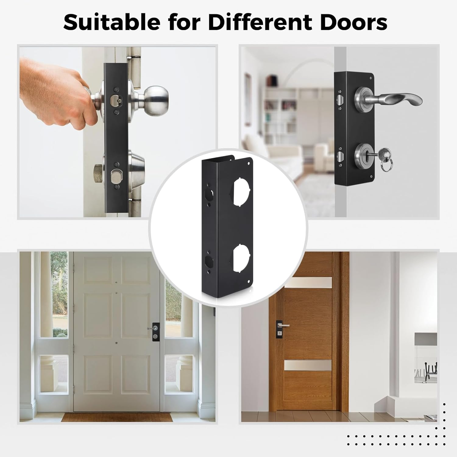 Lock and Door Reinforcement Plate, Dual Bore Door Lock Reinforcer, 2-3/8&rdquo; Backset Stainless Steel Door Guard, Door Jamb Reinforcement for 1-3/4&rdquo; Front Entry and Bedroom Doors image number 2