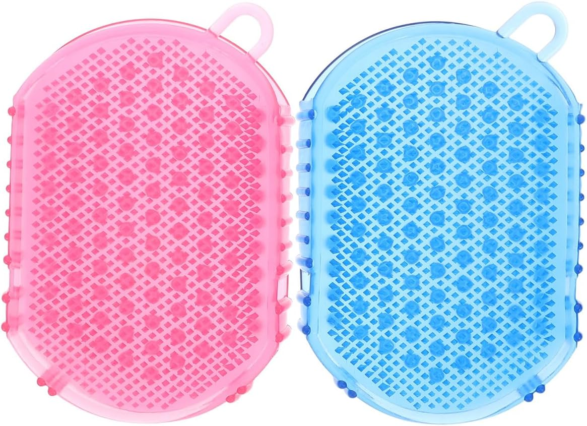 2 Pcs Double Sided Brush Silicon Body Scrubbers Bath Scrubbing Gloves Silicone Scrubbers Exfoliating Scrub Practical Massage Spa Gloves PVC Household Shampoo Brush