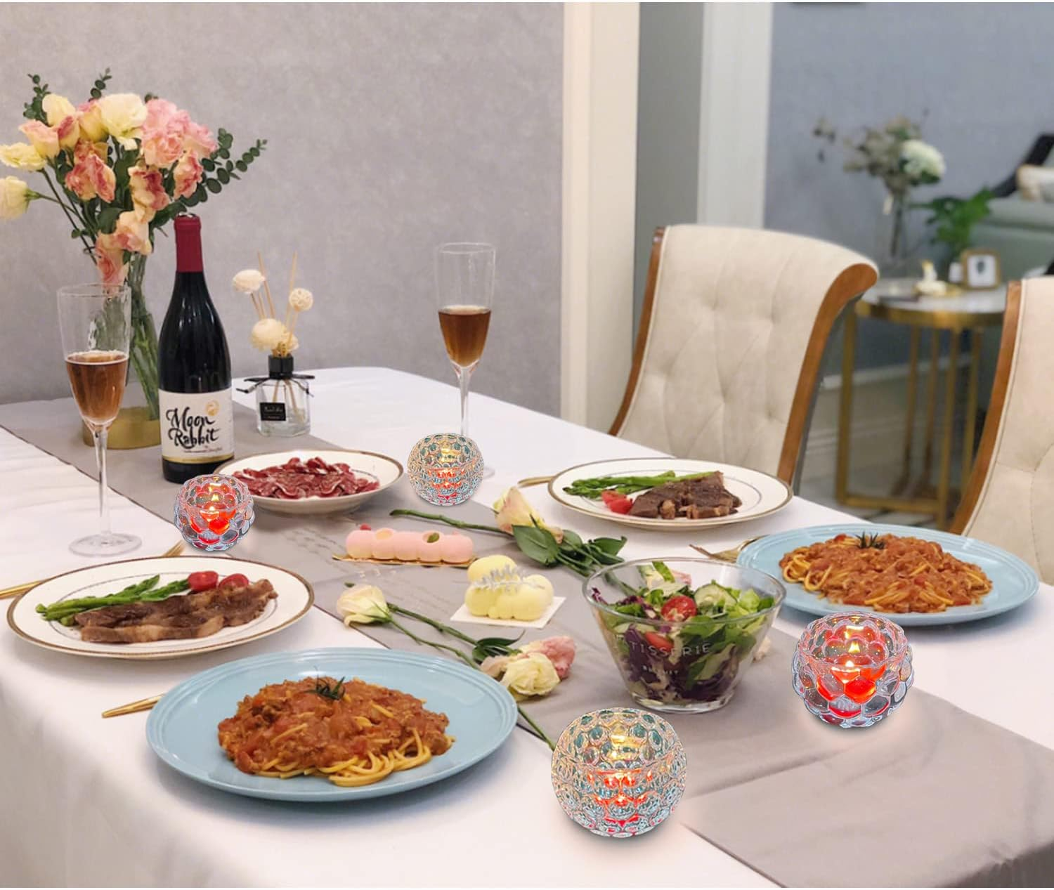 Crystal Circular Candle Holders，Small Glass Candlestick Holders, Clear Glass Candle Holders Bulk for Table Centerpiece,Wedding ,Valentines Day, Party, Windowsill, Festival（2 PCS） image number 1