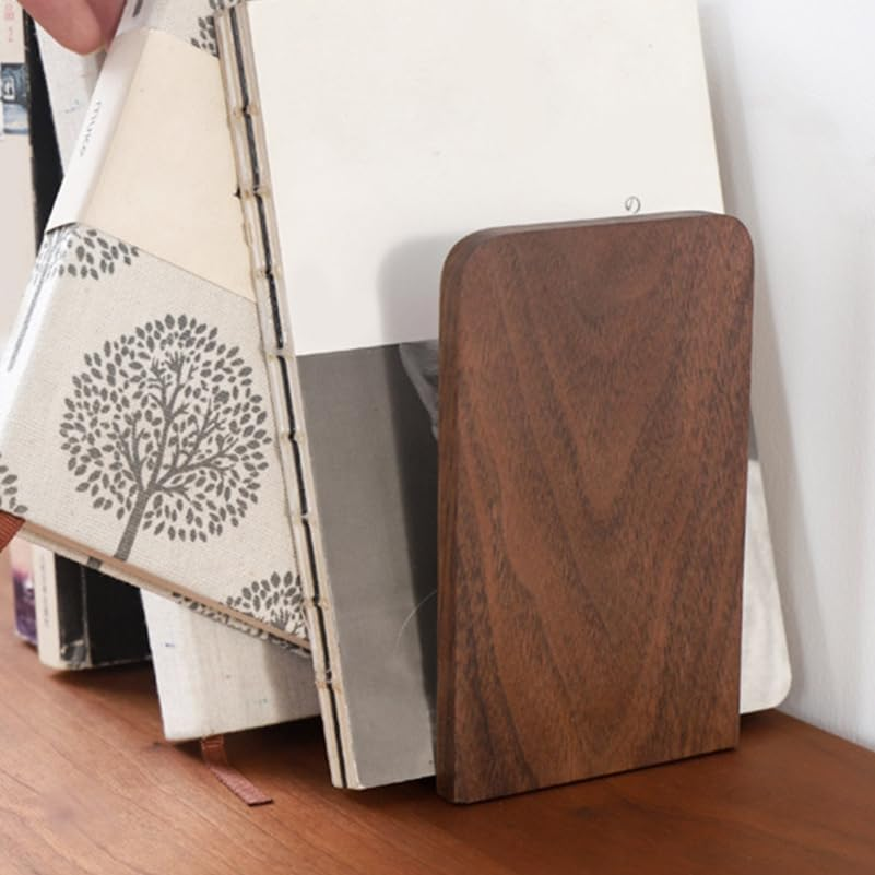 Cabilock Decorative Bookends 2Pcs Set - Wood and Iron Book Holder for Bookshelf Stylish Desktop Organizer 17 X 12 X 11Cm for Home and Office image number 5