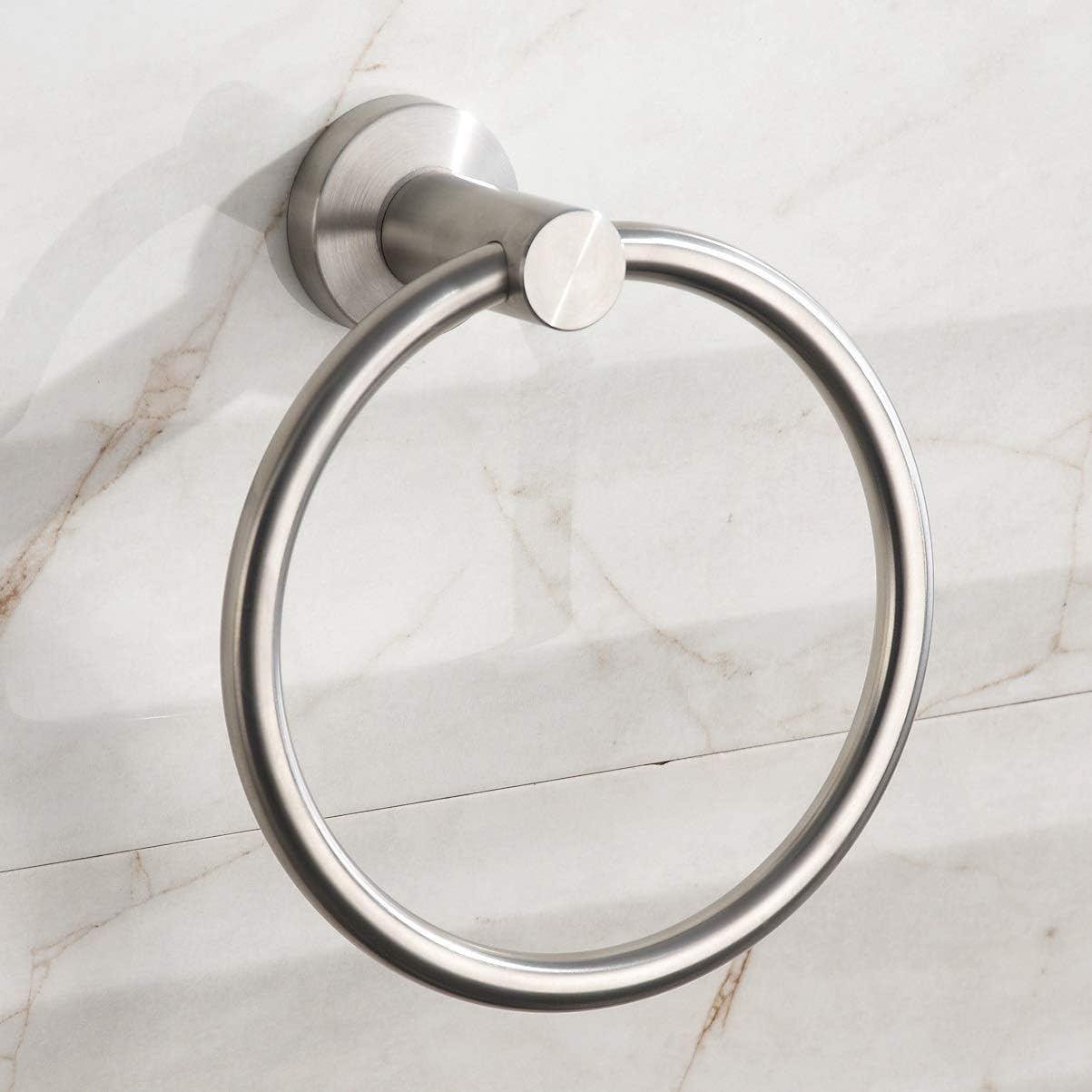 Towel Ring Brushed Nickel, Bath Hand Towel Ring Stainless Steel Adhesive No Drill Hanging round Towel Holder for Bathroom - Brushed Gold image number 3