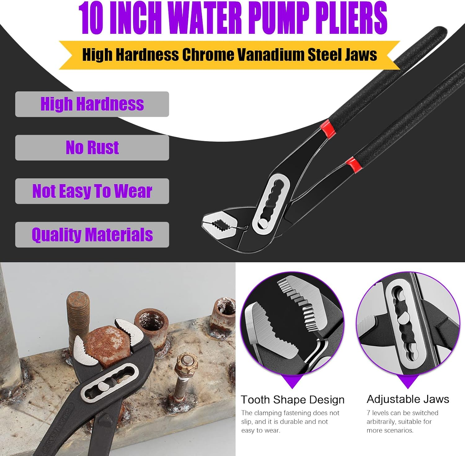 Swpeet 6Pcs Pliers Set with Storage Pouch Assortment Kit, Including Tongue and Groove Plier, Water Pump Pliers, Long Nose, Diagonal Cutting, Locking Pliers, Adjustable Wrench and Linesman Pliers image number 5