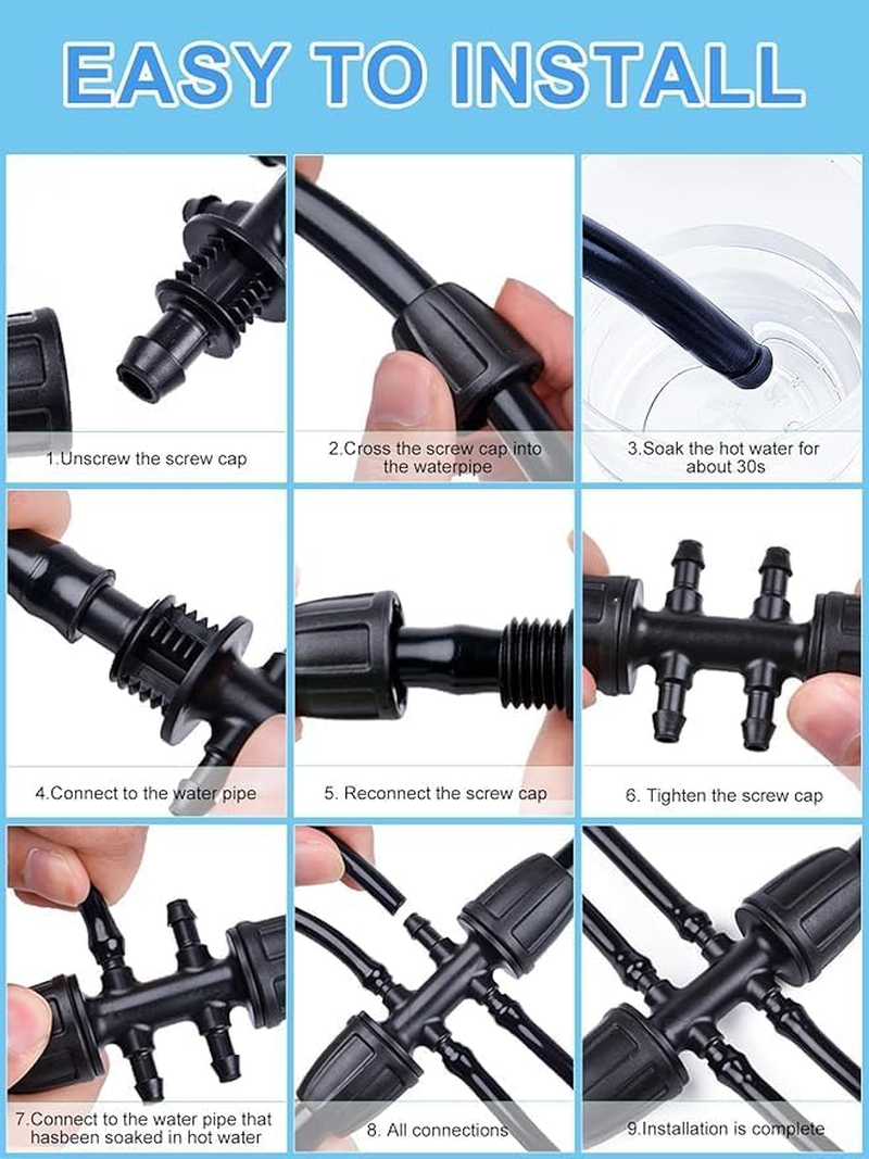 20PCS Barbed Tee 1/2" to 1/4" Drip Irrigation Fittings, Anti-Drop Barbed Hose Parts Connectors for 12Mm/16Mm to 4Mm/7Mm Drip Systems 6 Way Adapter（Black） image number 2
