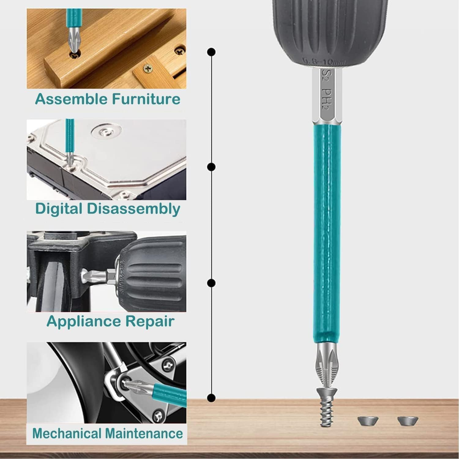 KEWAYO 10Pcs Magnetic Phillips Head Screwdriver Bit Set, PH2, 1/4 Inch Hex Shank, Anti-Slip, 70Mm Length image number 5