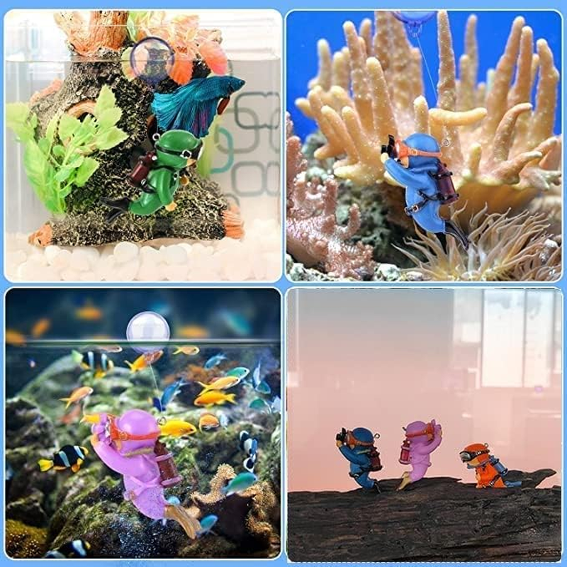 LYSAIMG 4Pcs Resin Floating Aquarium Decorations,Floating Fish Tank Decoration,Hanging Lovely Diver for Aquarium with Ball and Line,7Cm*3Cm Cute Miniature Diver,Accessories for Fish Tanks Pool image number 2
