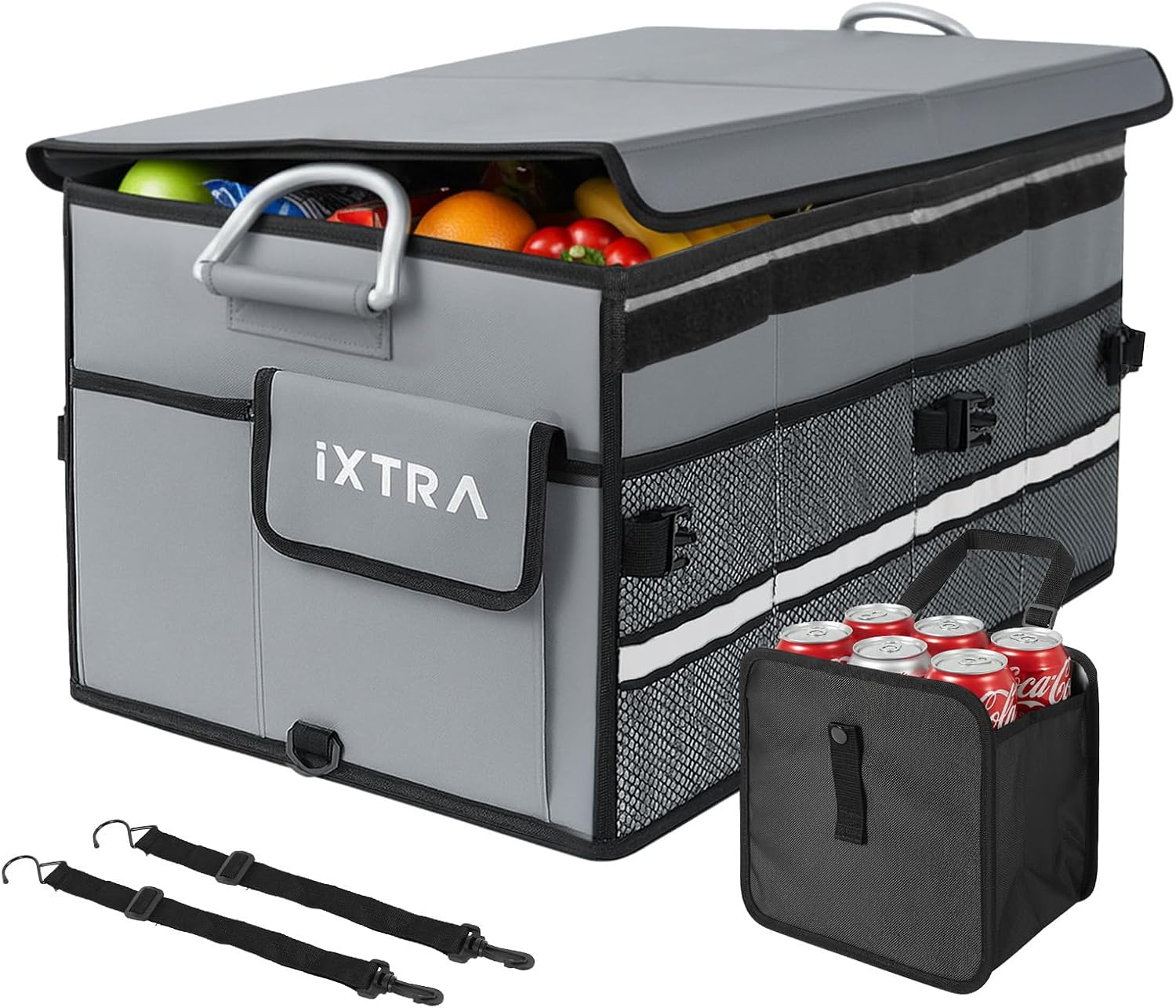 IXTRA Car Trunk Organizer - 55L Collapsible Trunk Storage Box, Waterproof 1860D Oxford with Hard Cover & Securing Straps Boot Organizer, Car Accessories Universal for SUV Sedan Truck (Black)