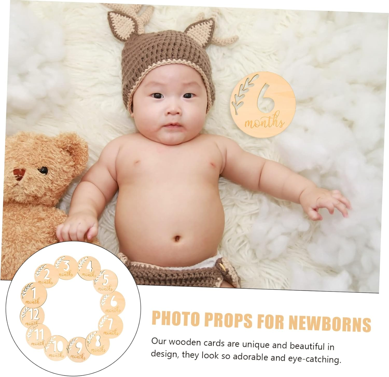 SUPVOX 12Pcs Hollowed Wooden Monthly Cards Baby Milestone Photo Props Infant Growth Announcement Newborn Baby Shower Commemorative Set image number 6