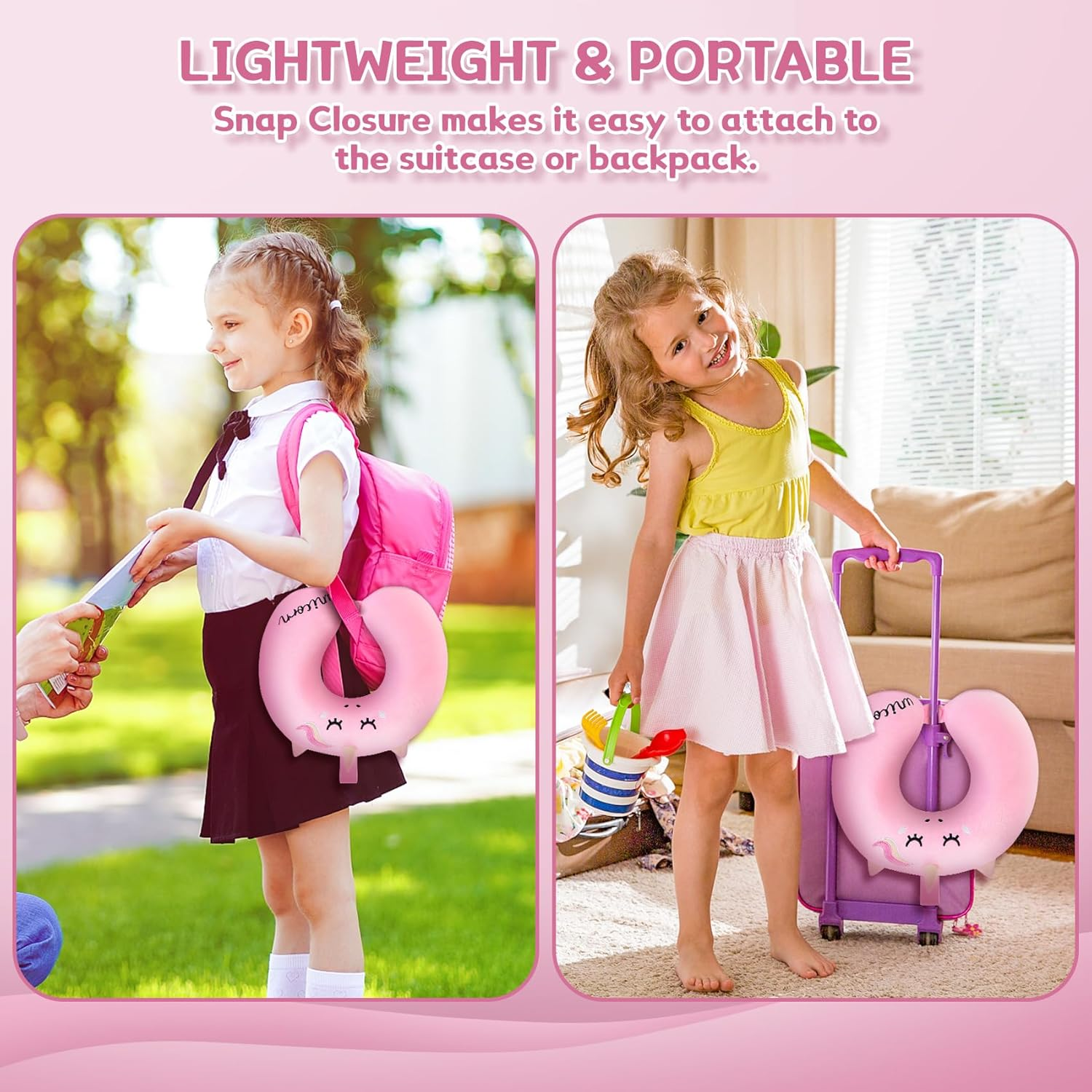 Kids Travel Pillow,Unicorn Toddler Neck Pillow for Kids Traveling with Eye Mask,U-Shaped Airplane Flight Car Head Neck Support Memory Foam Pillow for Adults,Gifts for Children,Boys,Girls (Pink) image number 1