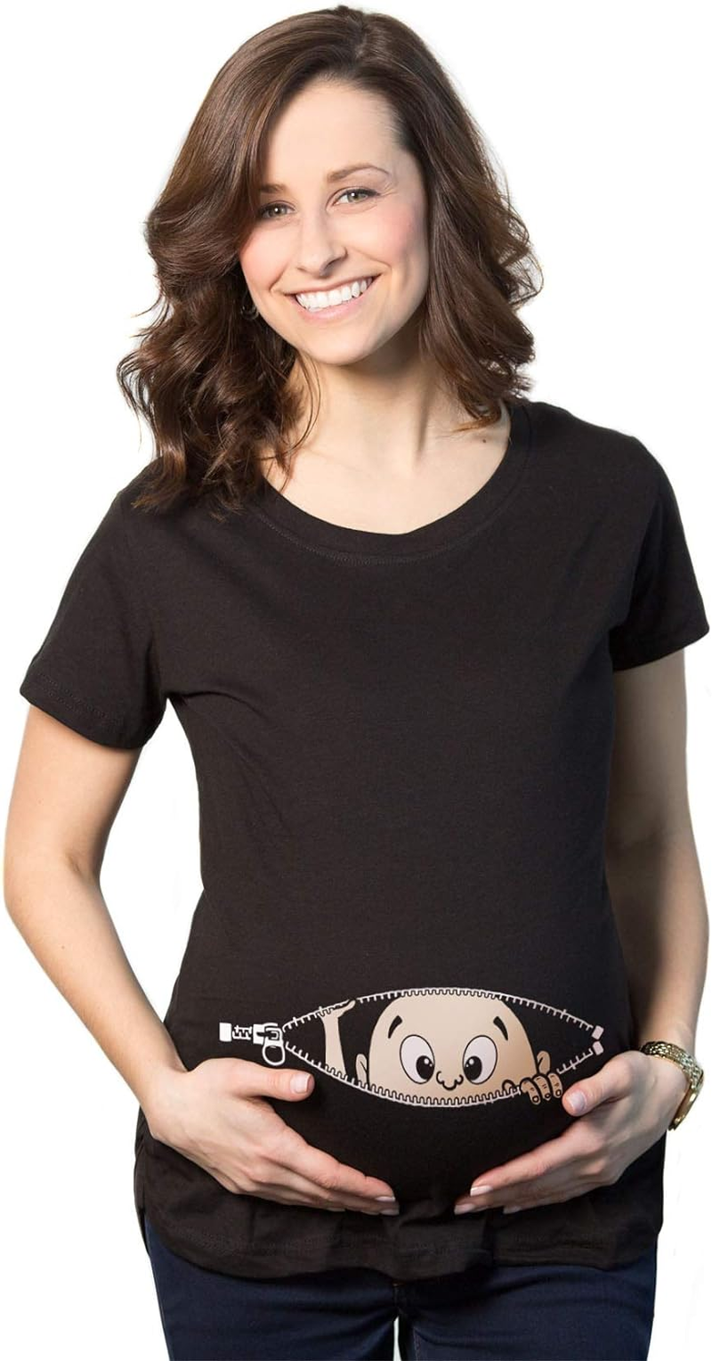 Crazy Dog T-Shirts Maternity Baby Peeking T Shirt Funny Pregnancy Tee for Expecting Mothers