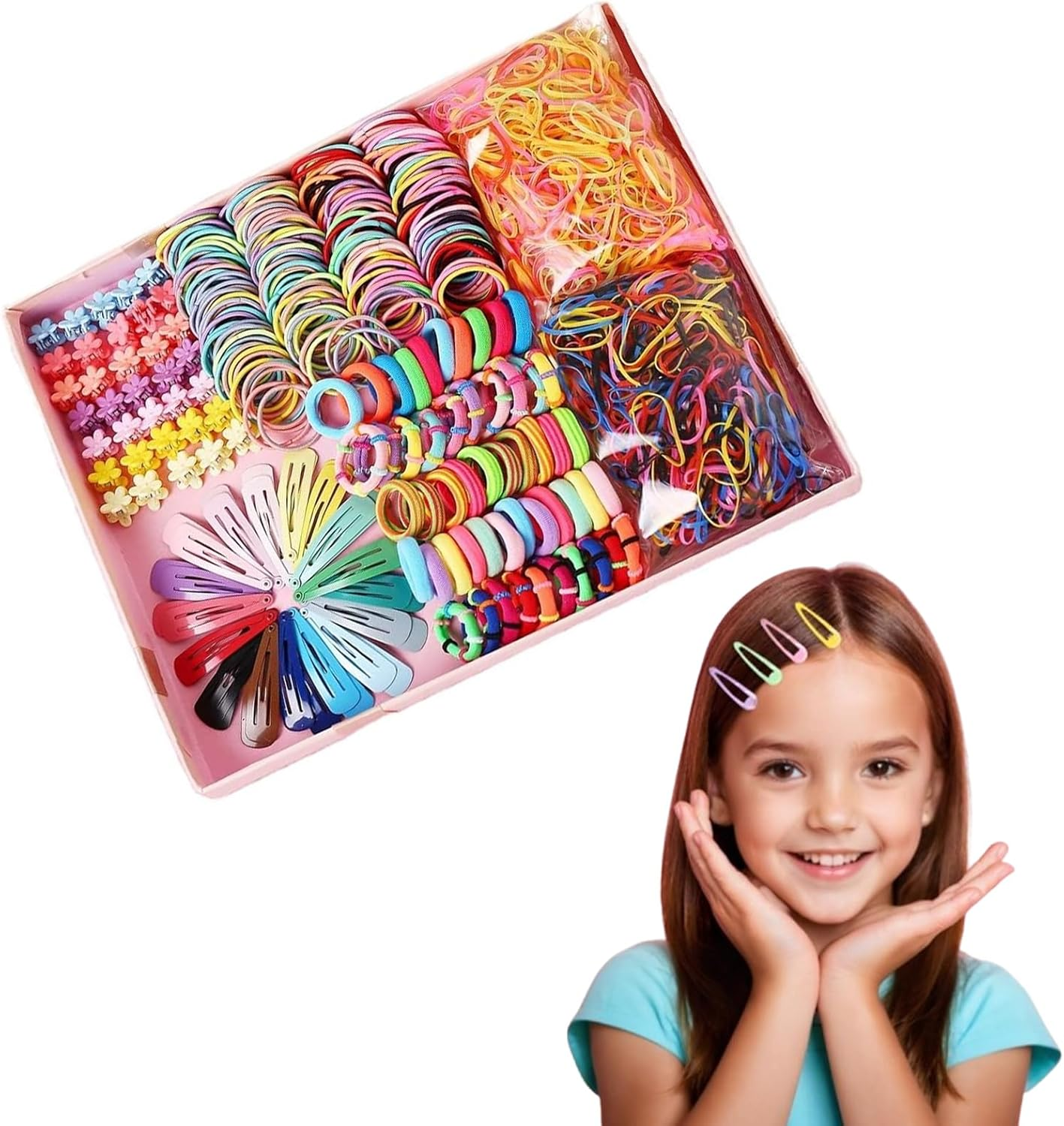 780-Piece Hair Accessories Set for Girls &ndash; Includes Bow Clips, Flower Hair Clips, and Elastic Hair Ties &ndash; Multi-Colored for Kids and Toddlers image number 5