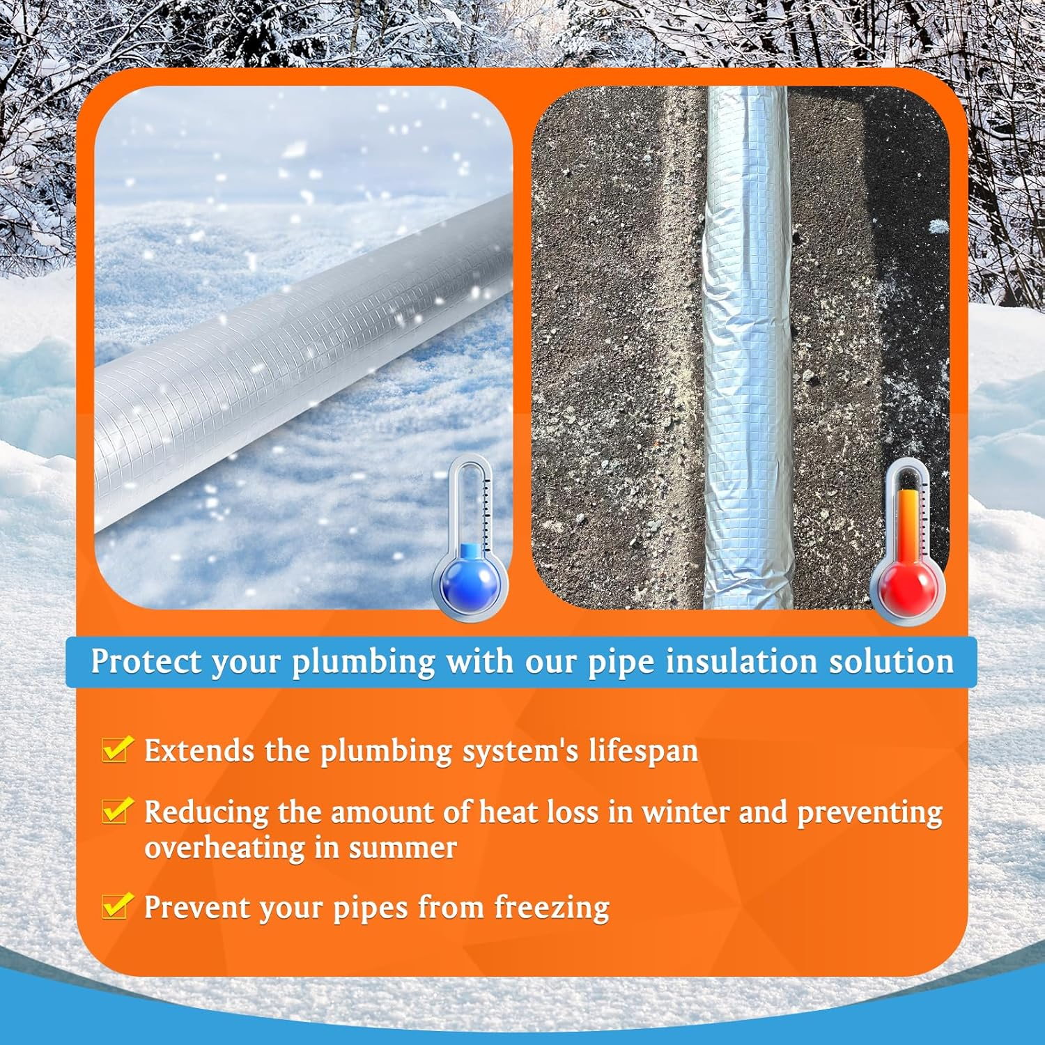 UCINNOVATE 8 Pack 1 Inch Pipe Insulation Foam Tube, 15.7'' Foil Pipe Insulation, 3/8'' TK Foam Tubing Freeze Protection image number 6